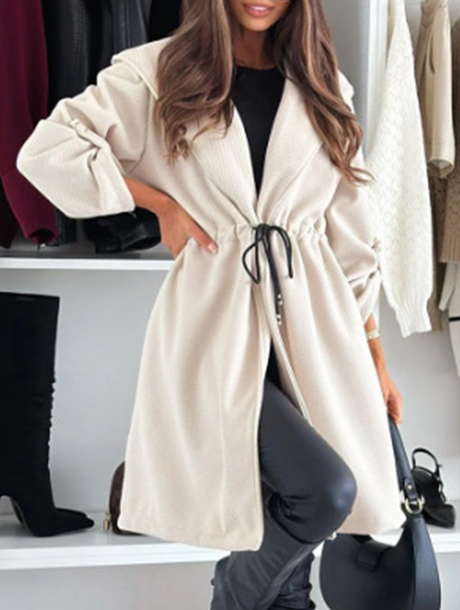 Stylish lace-up hooded collared jacket_CWOCAL01577
