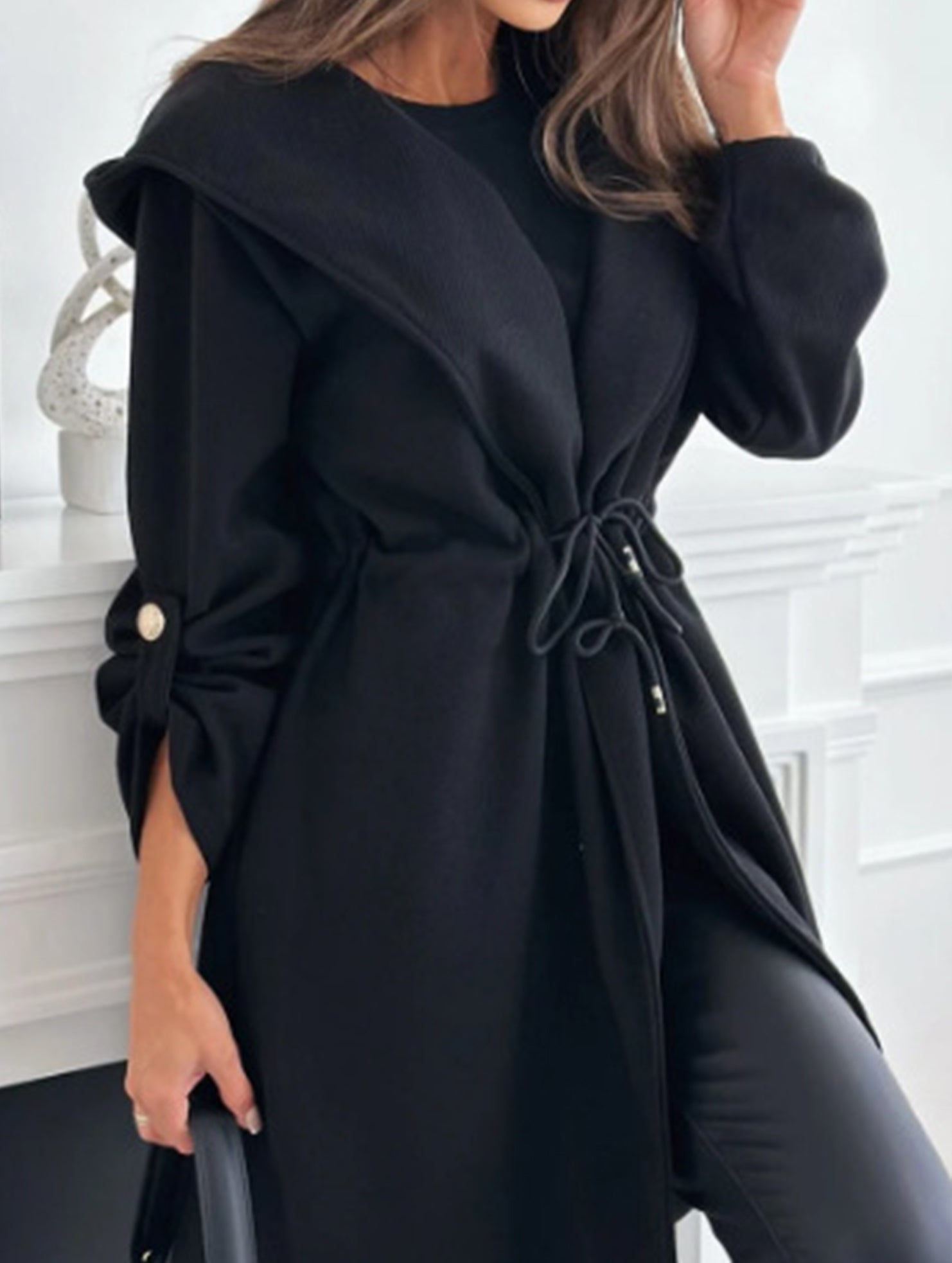 Stylish lace-up hooded collared jacket_CWOCAL01577