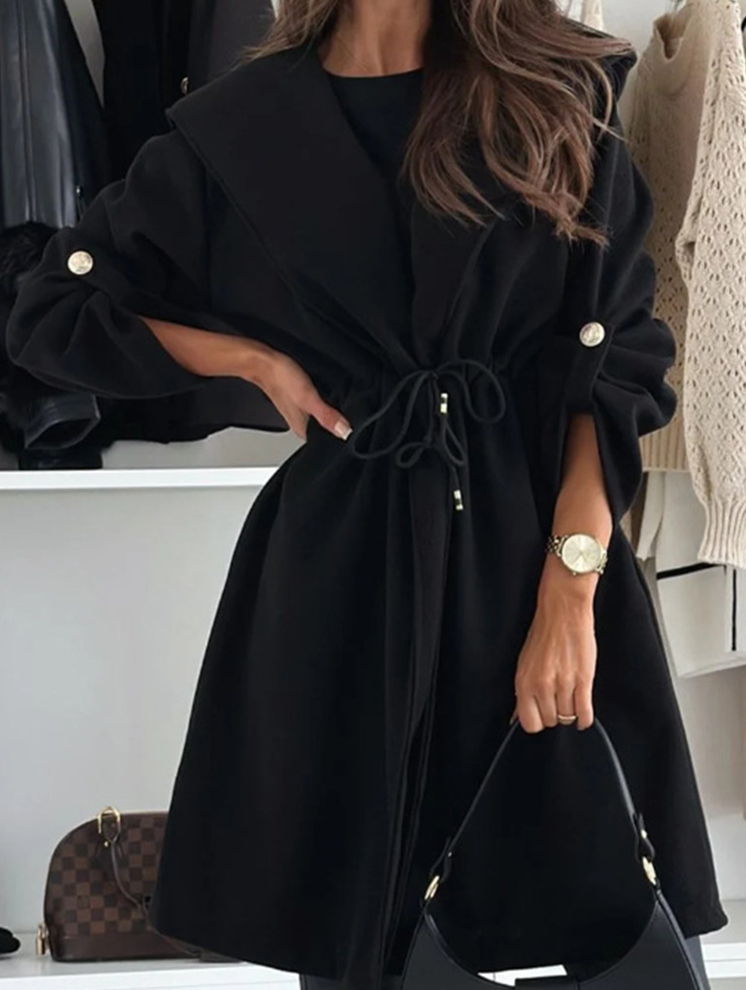 Stylish lace-up hooded collared jacket_CWOCAL01577