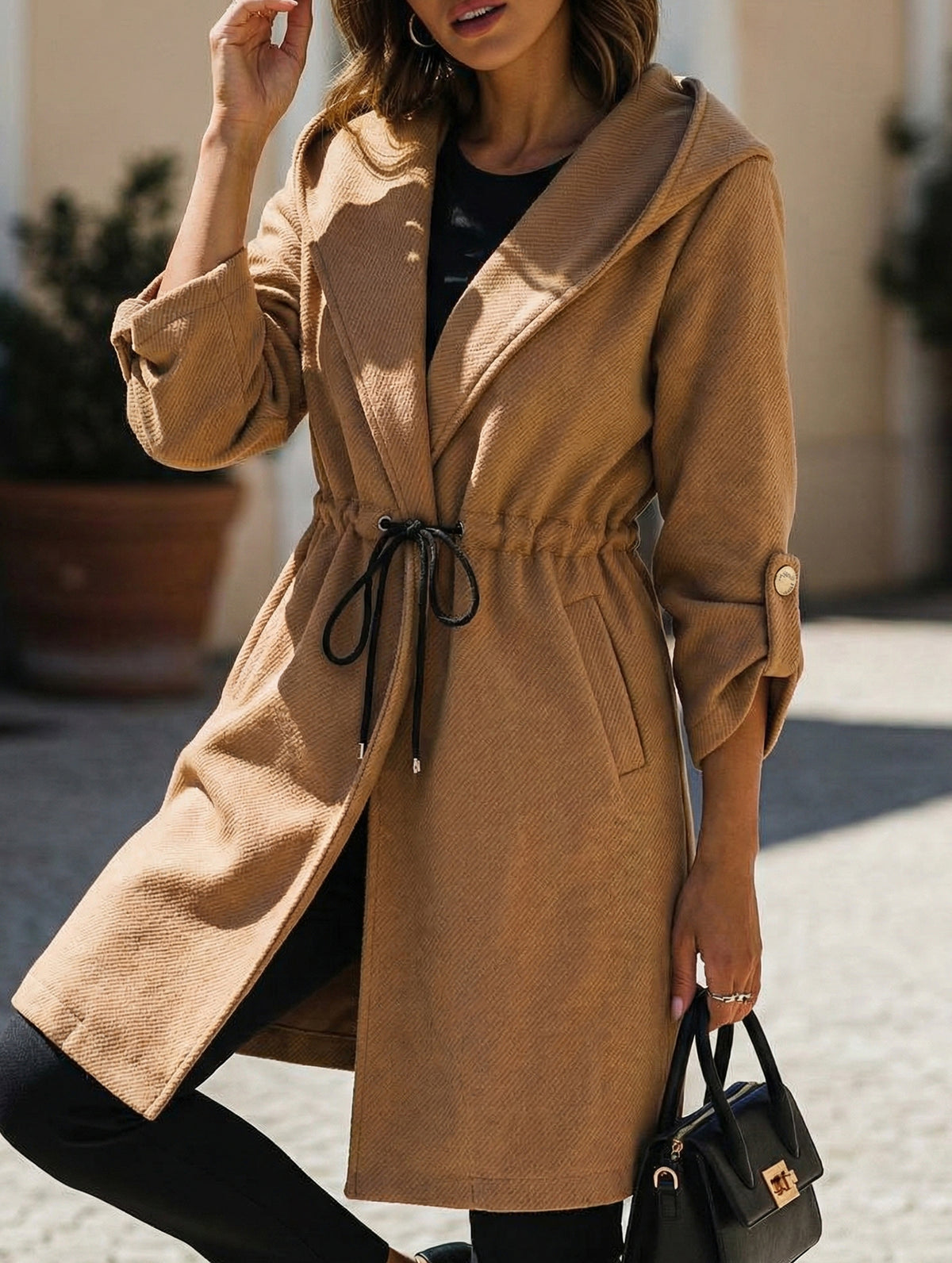 Stylish lace-up hooded collared jacket_CWOCAL01577