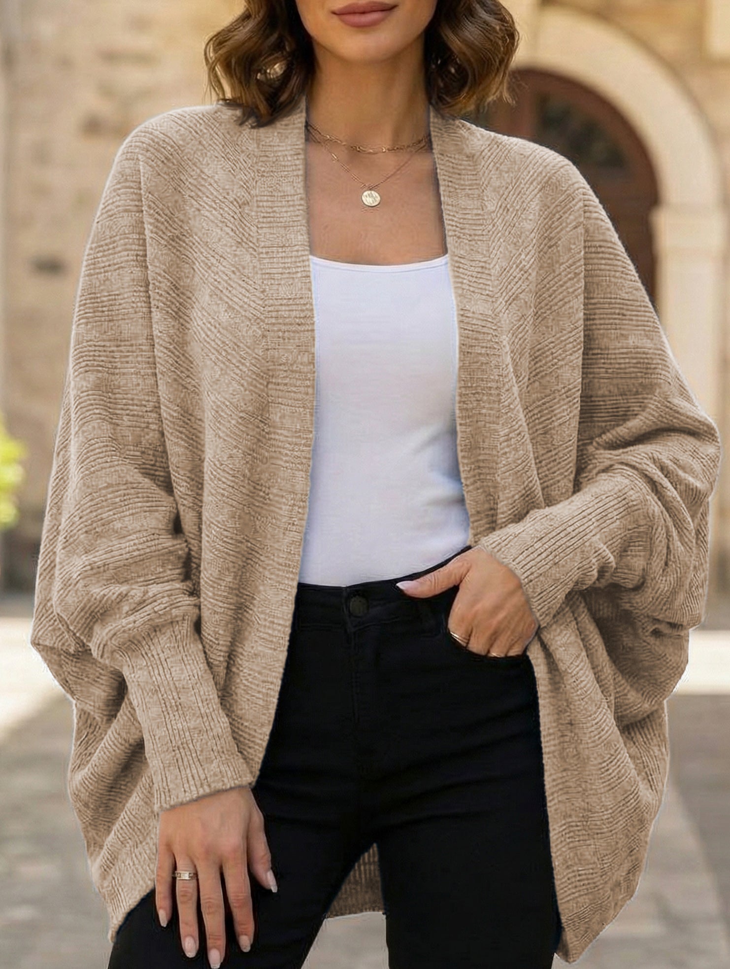 Solid color mid-length knitted cardigan