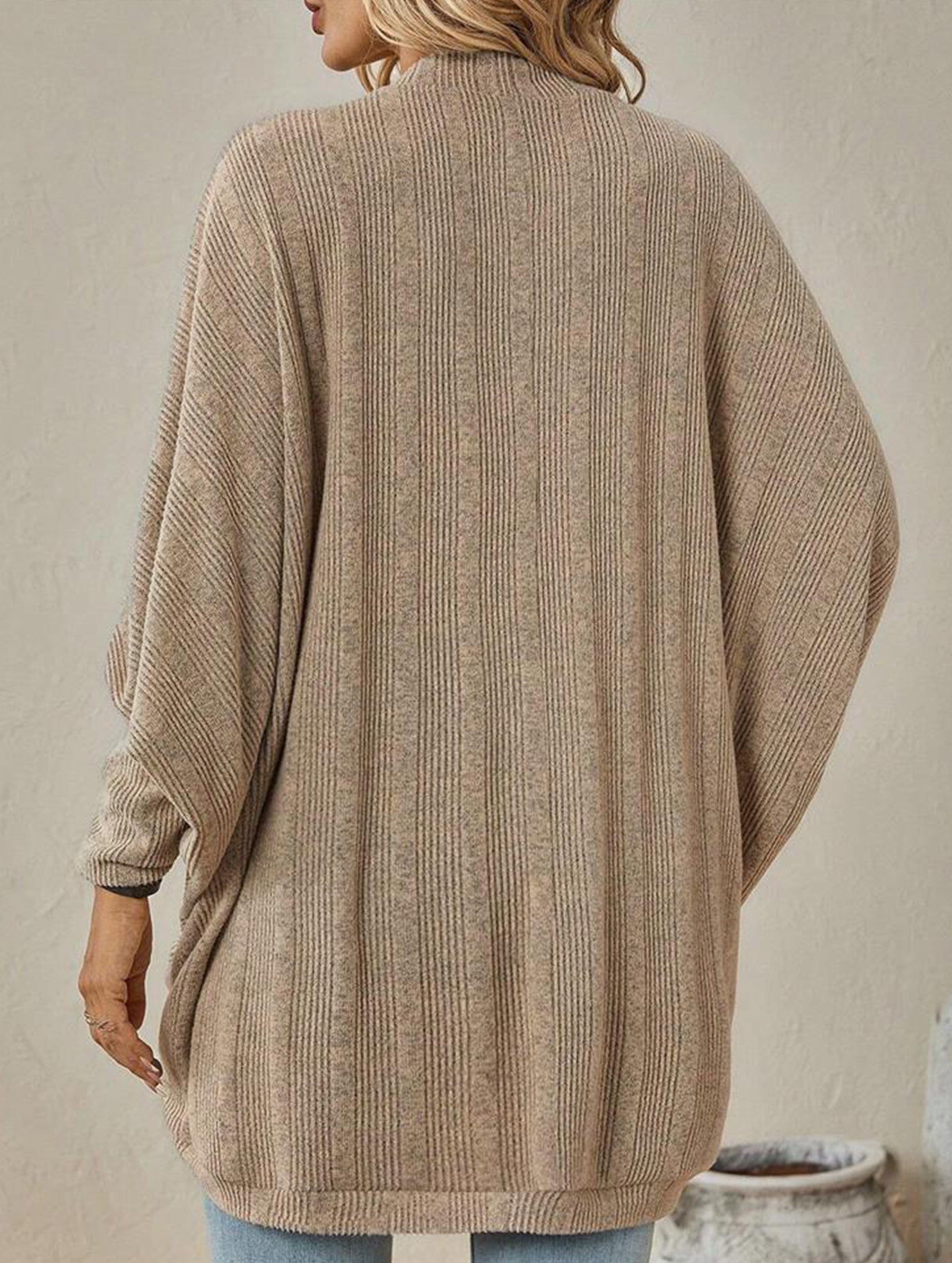 Solid color mid-length knitted cardigan