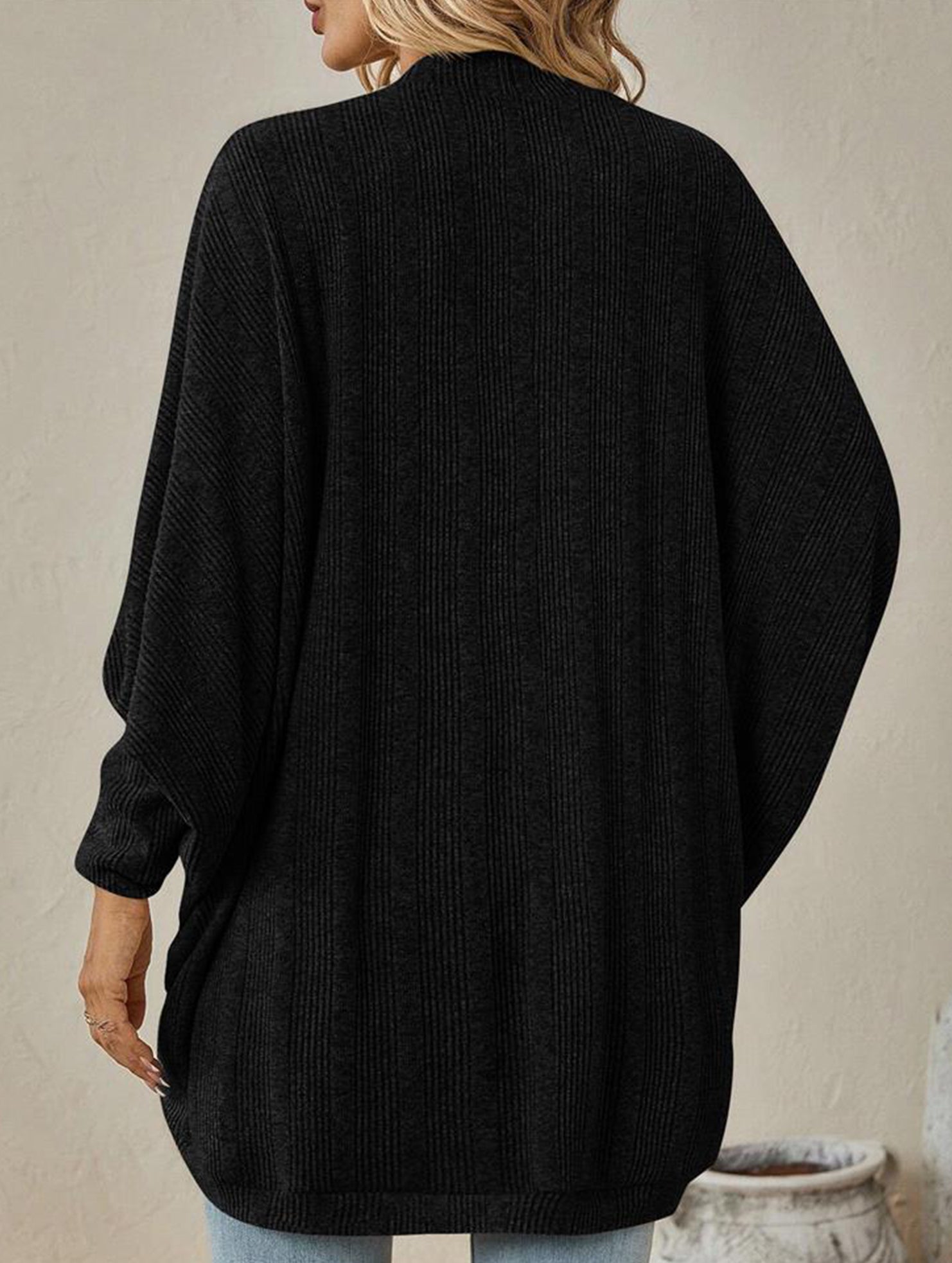 Solid color mid-length knitted cardigan