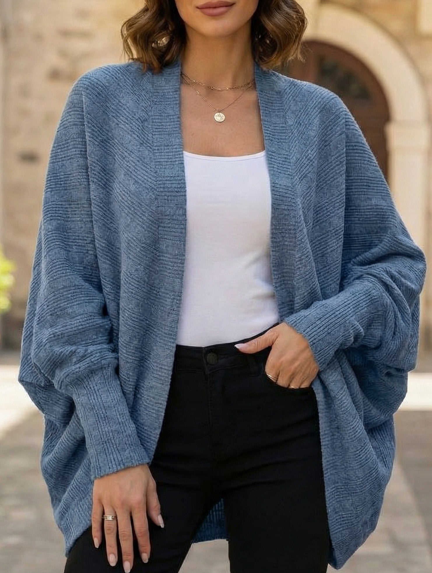 Solid color mid-length knitted cardigan