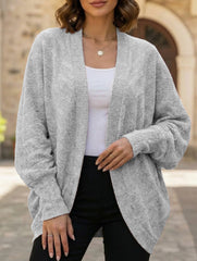 Solid color mid-length knitted cardigan