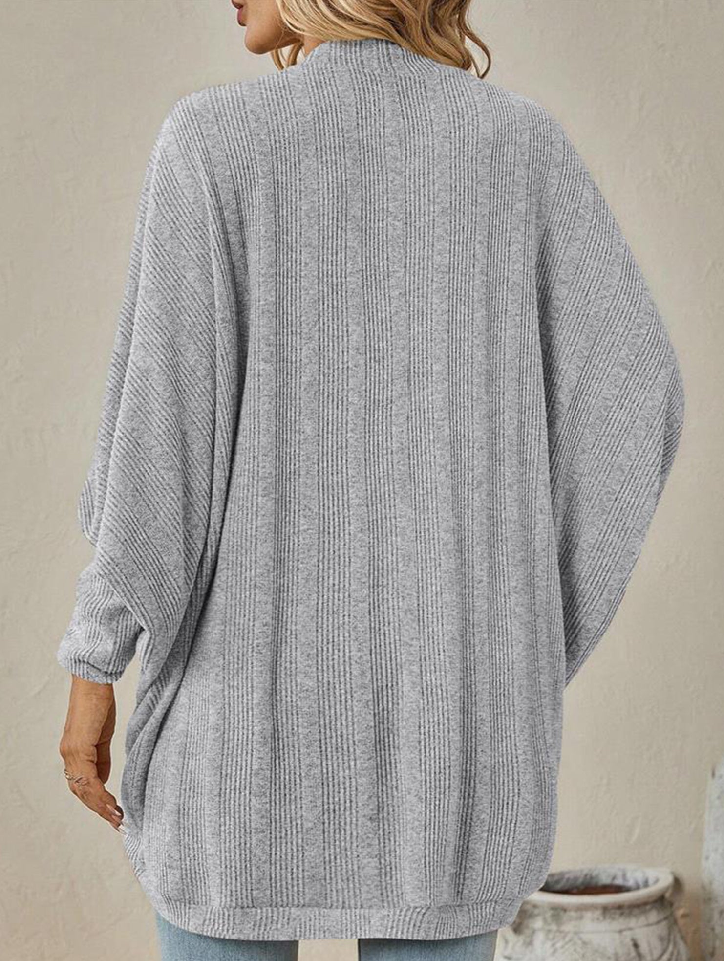 Solid color mid-length knitted cardigan