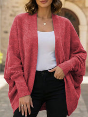 Solid color mid-length knitted cardigan