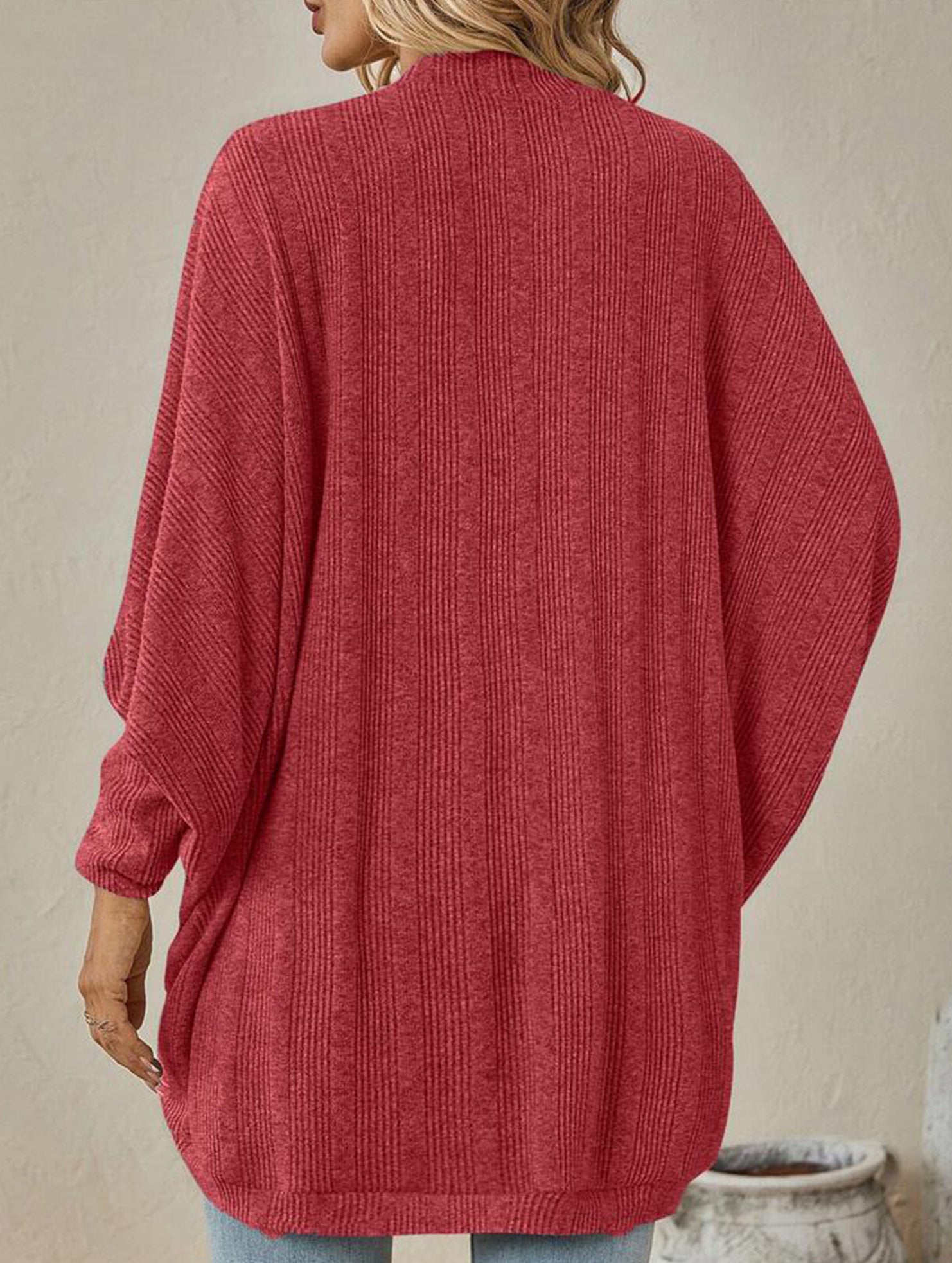 Solid color mid-length knitted cardigan