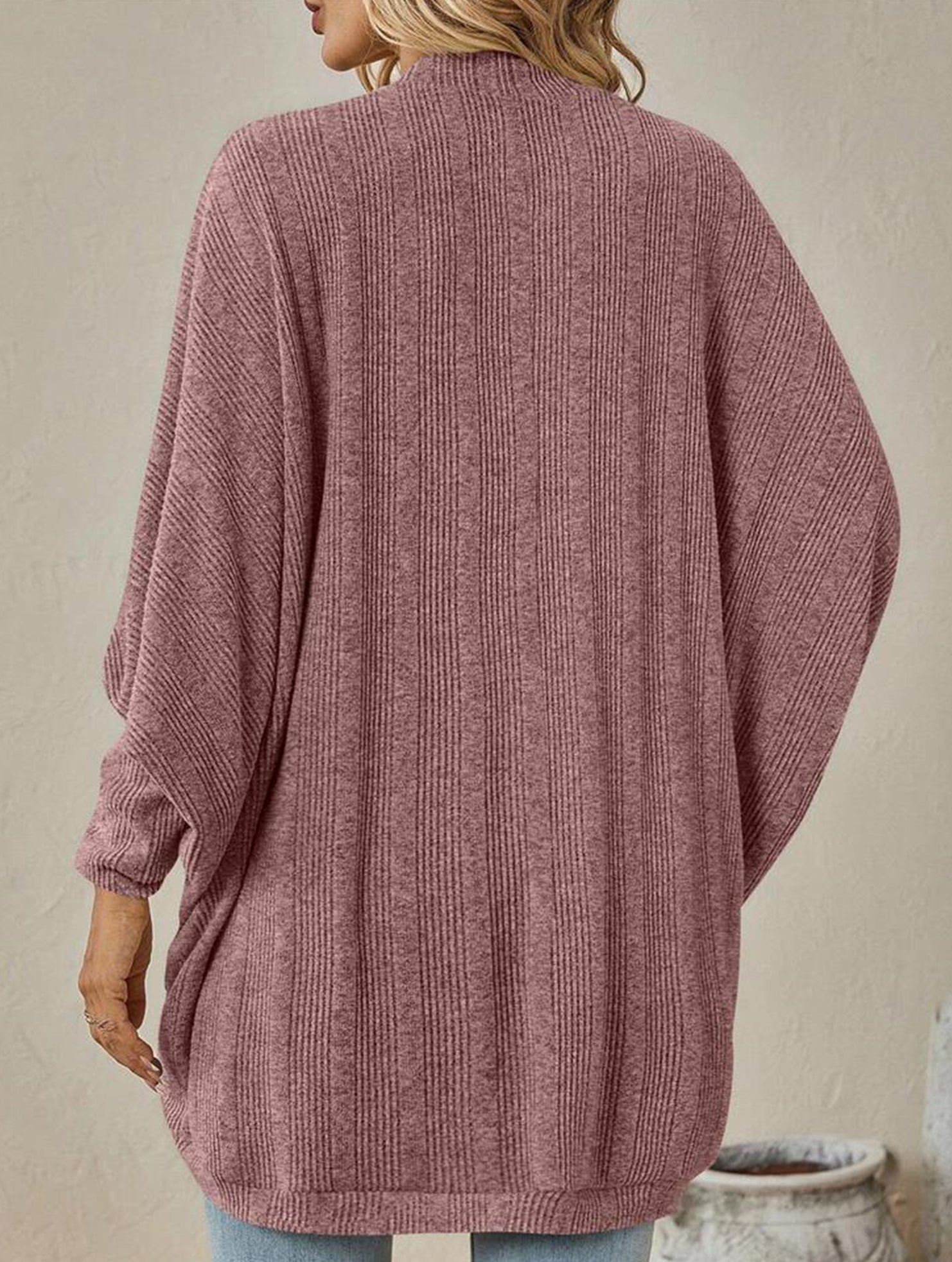 Solid color mid-length knitted cardigan