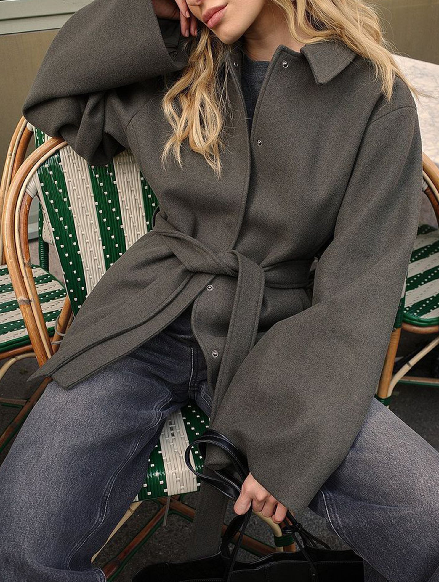 Solid Lapel Button Wool Blend Belt Coat_CWOCAL01727