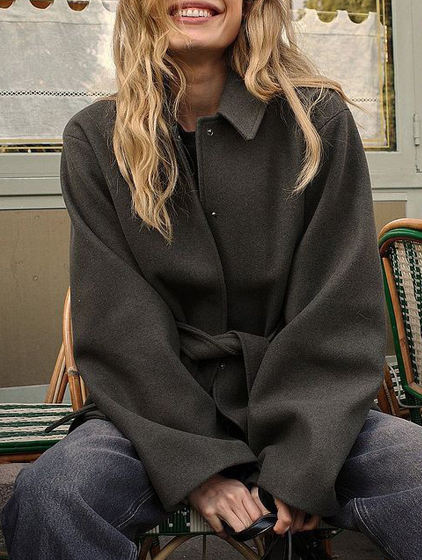 Solid Lapel Button Wool Blend Belt Coat_CWOCAL01727