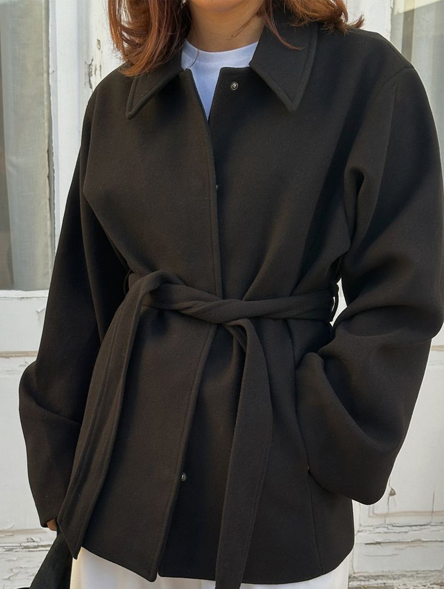 Solid Lapel Button Wool Blend Belt Coat_CWOCAL01727