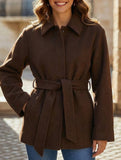 Solid Lapel Button Wool Blend Belt Coat_CWOCAL01727