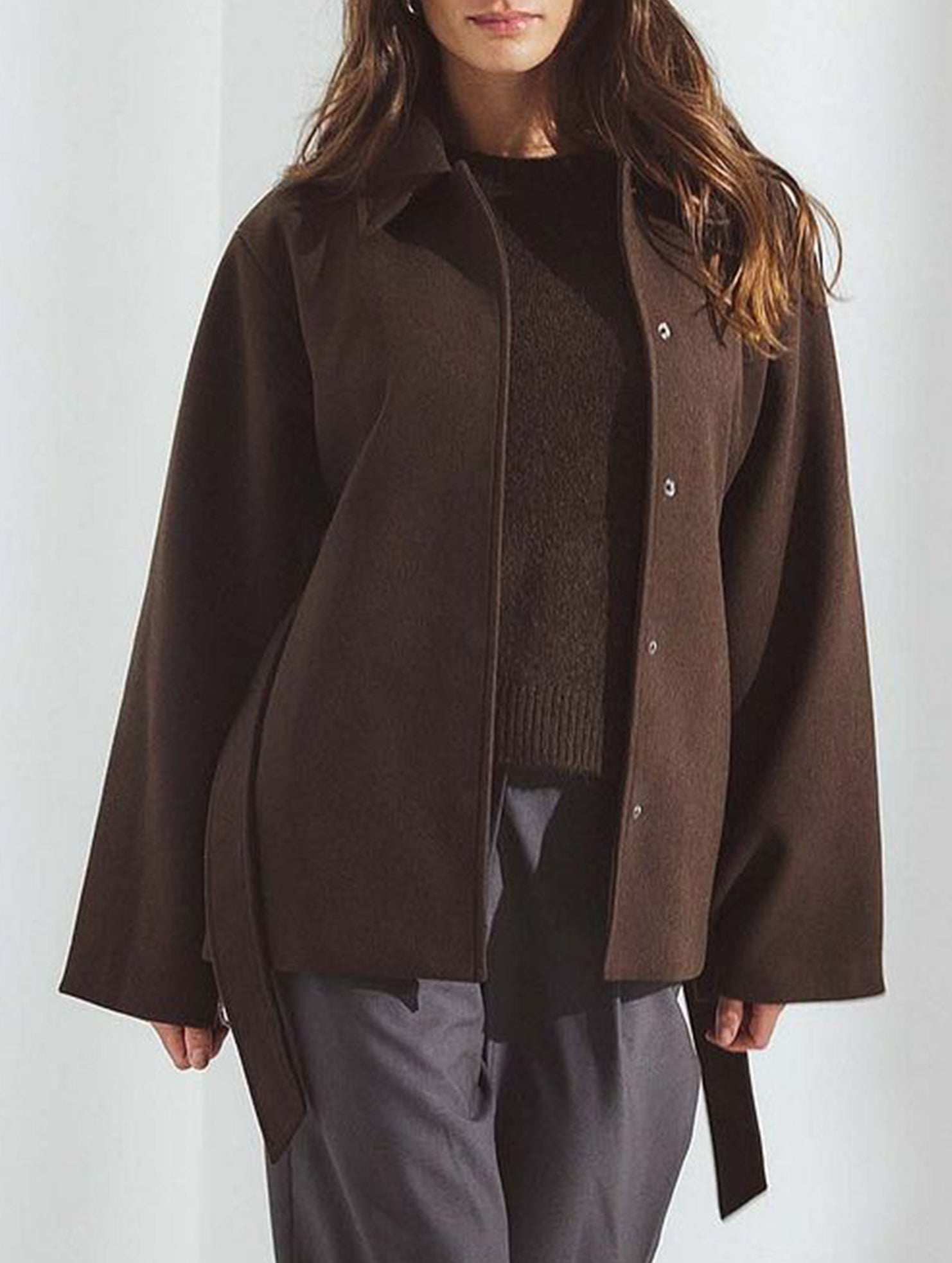 Solid Lapel Button Wool Blend Belt Coat_CWOCAL01727