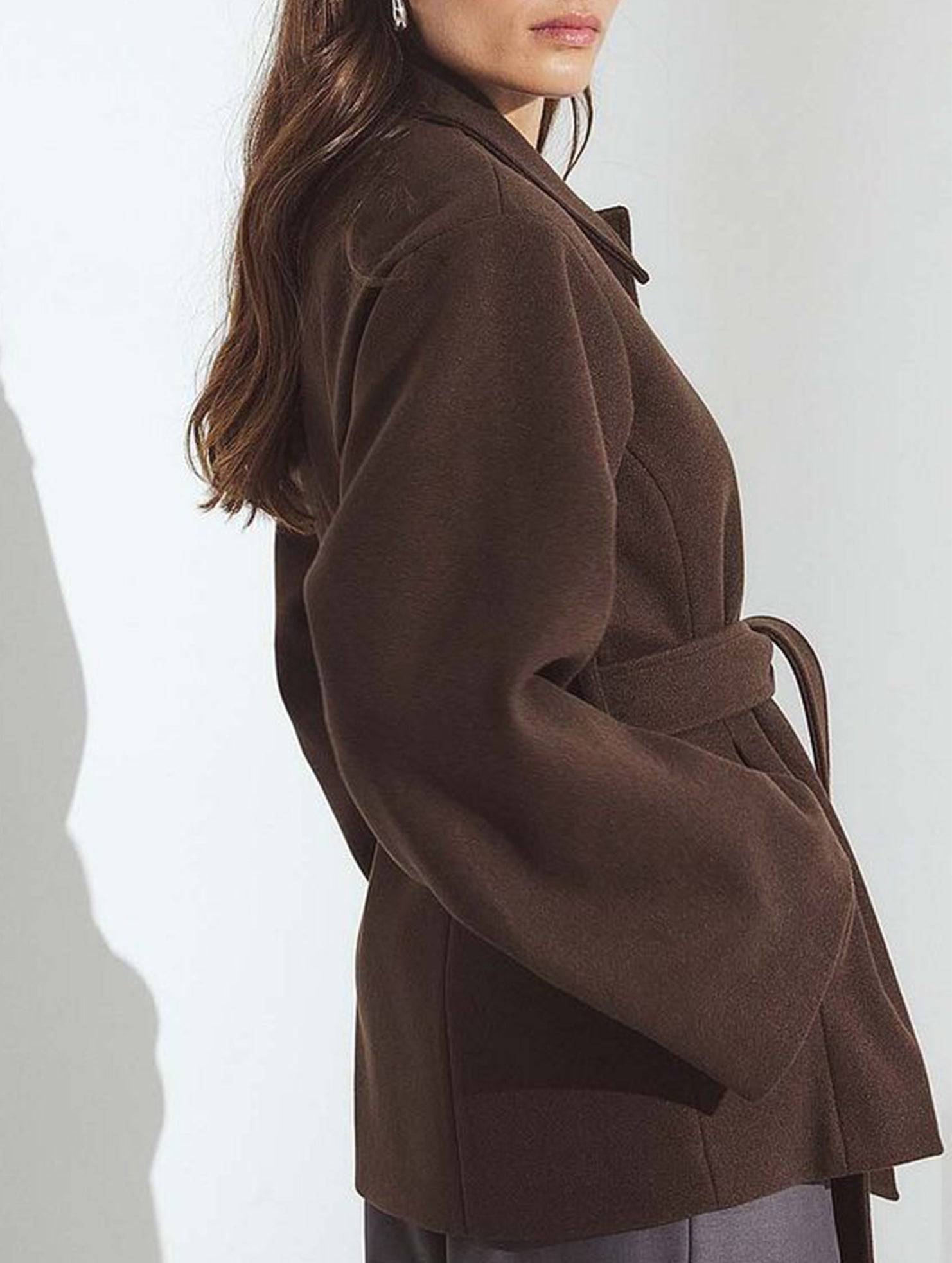 Solid Lapel Button Wool Blend Belt Coat_CWOCAL01727