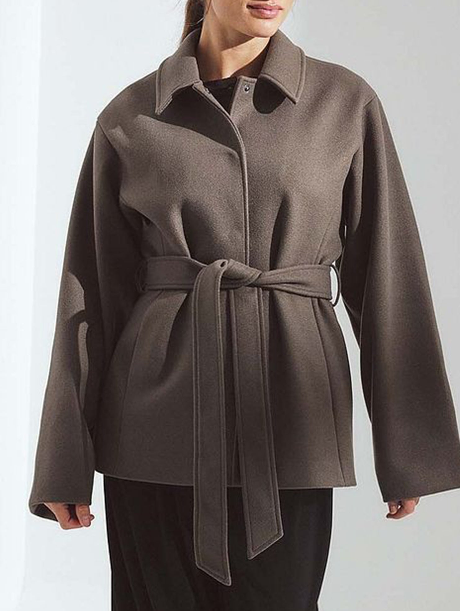 Solid Lapel Button Wool Blend Belt Coat_CWOCAL01727