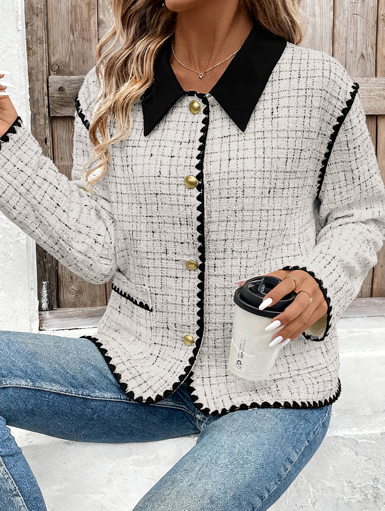 Plaid Elegant Office Outerwear Jacket_CWOCAL01736