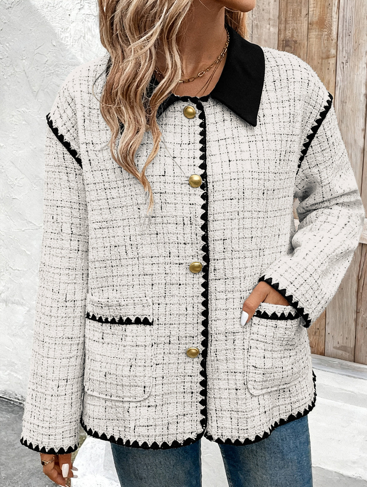 Plaid Elegant Office Outerwear Jacket_CWOCAL01736