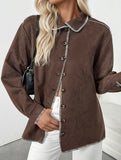 Retro Brown Collared Casual Jacket for Women_CWOCAL01738