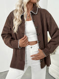 Retro Brown Collared Casual Jacket for Women_CWOCAL01738