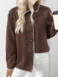 Retro Brown Collared Casual Jacket for Women_CWOCAL01738