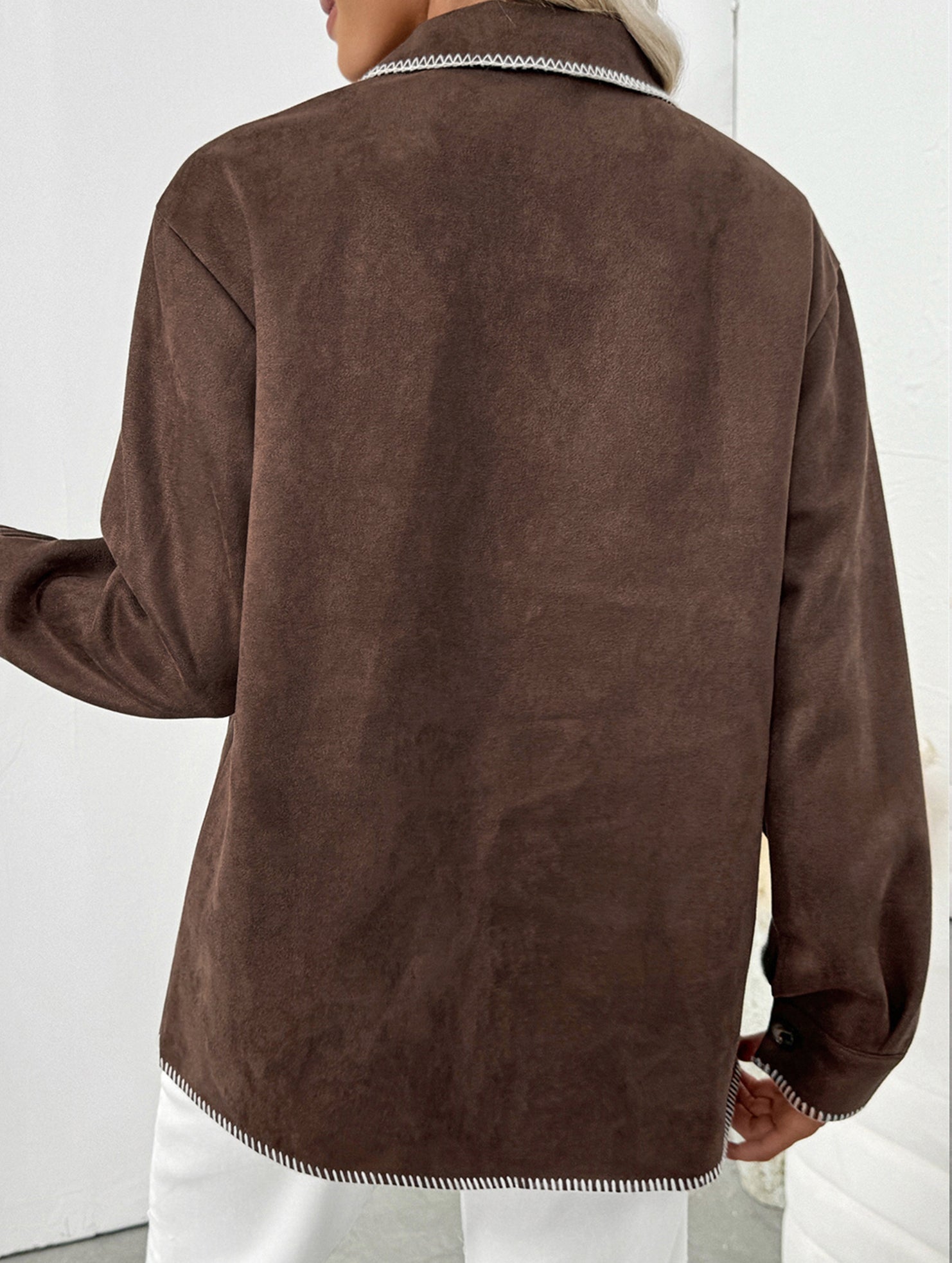 Retro Brown Collared Casual Jacket for Women_CWOCAL01738