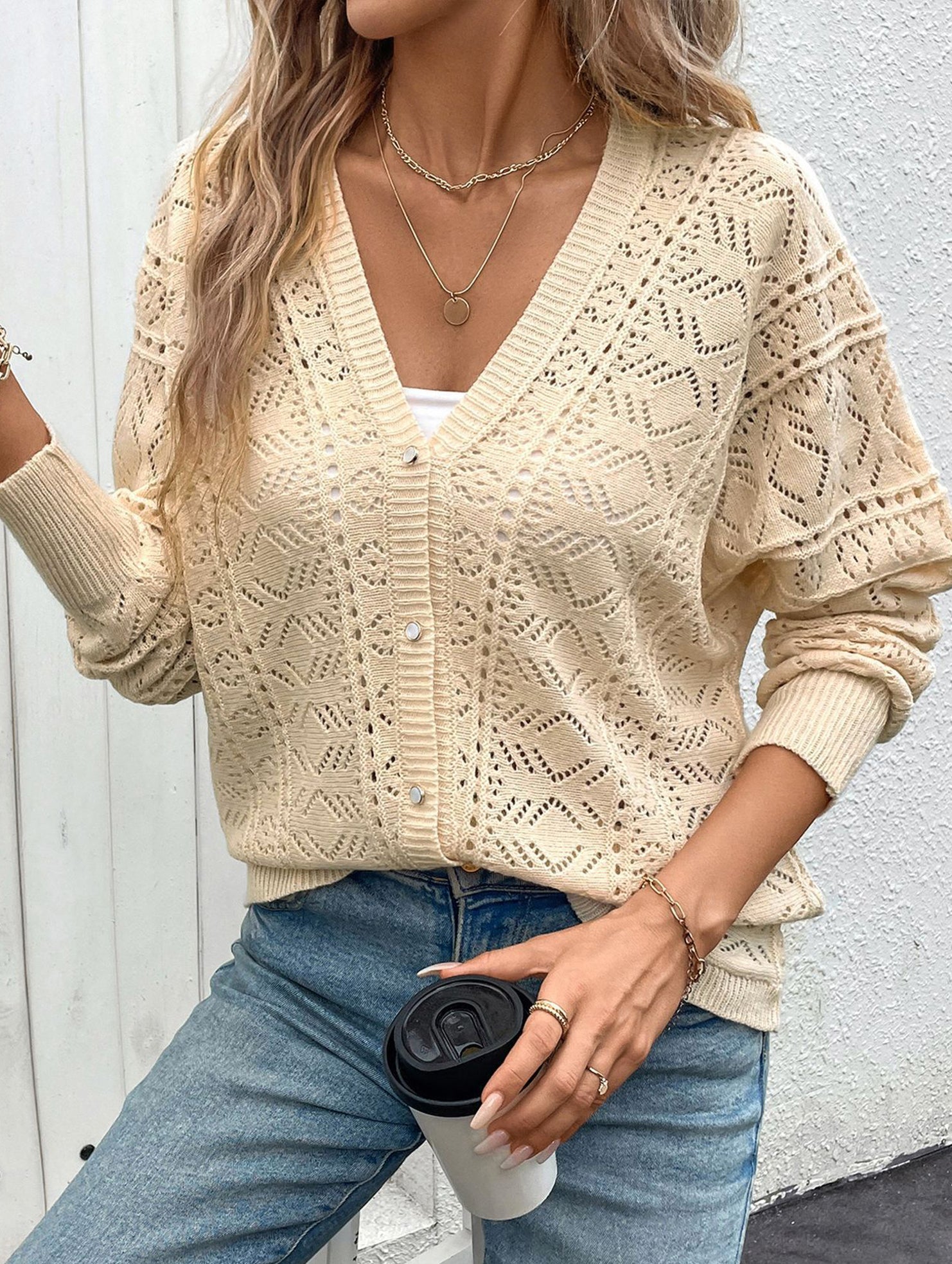 Lightweight Knit Hollow Short Cardigan_CWOCAL01740