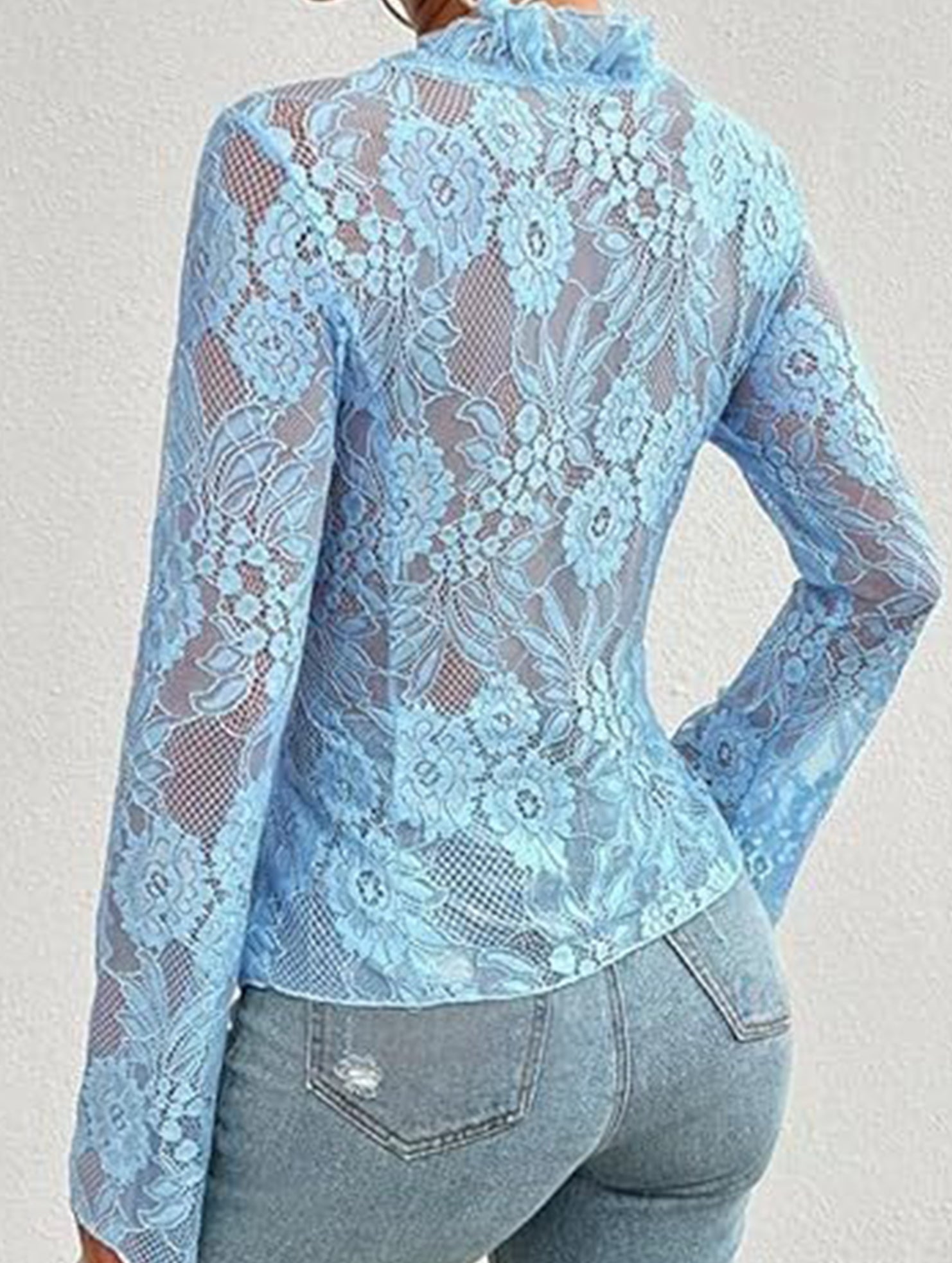 Lace Up Ruffle Trim Fitted Blouse