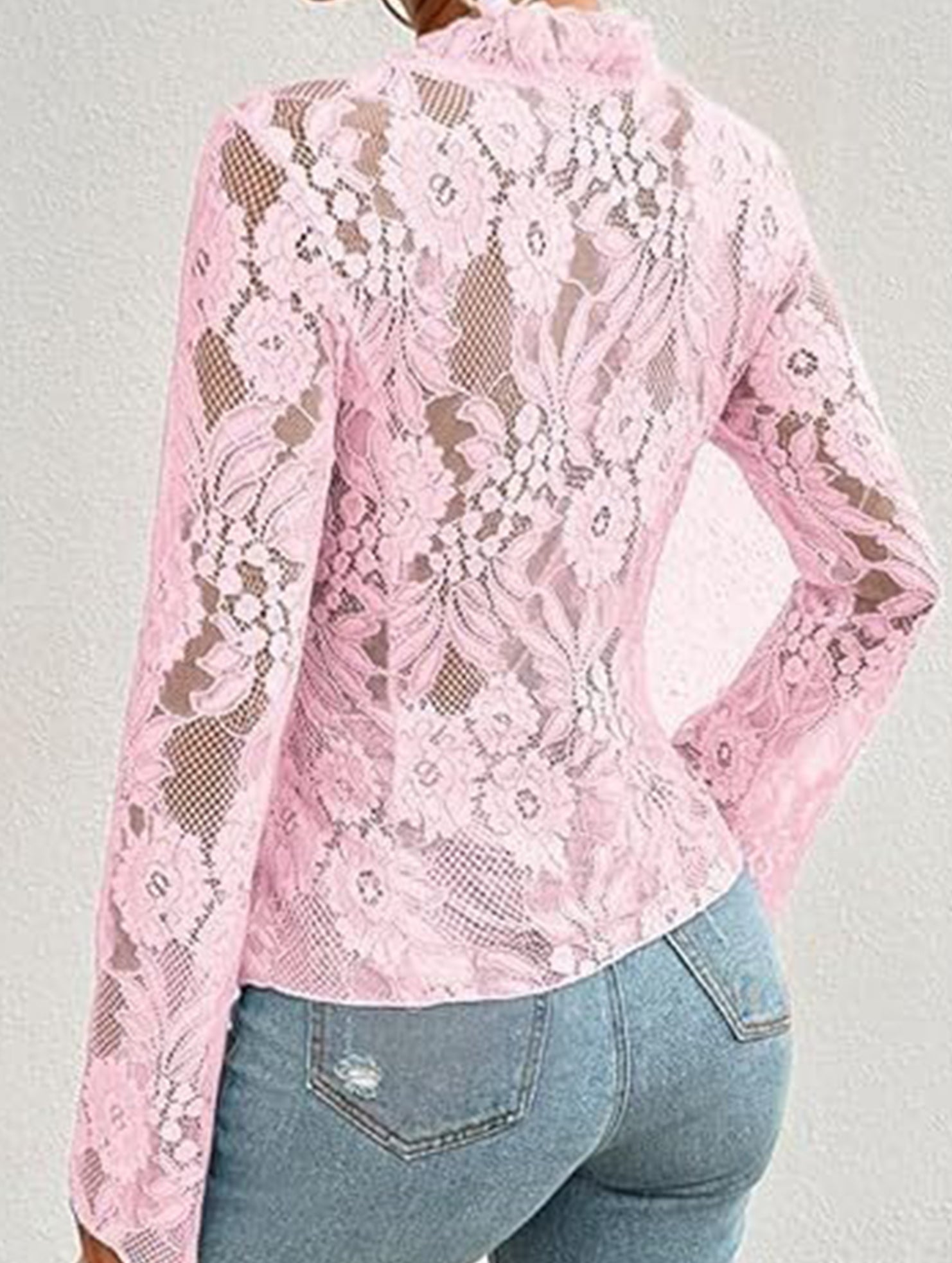 Lace Up Ruffle Trim Fitted Blouse