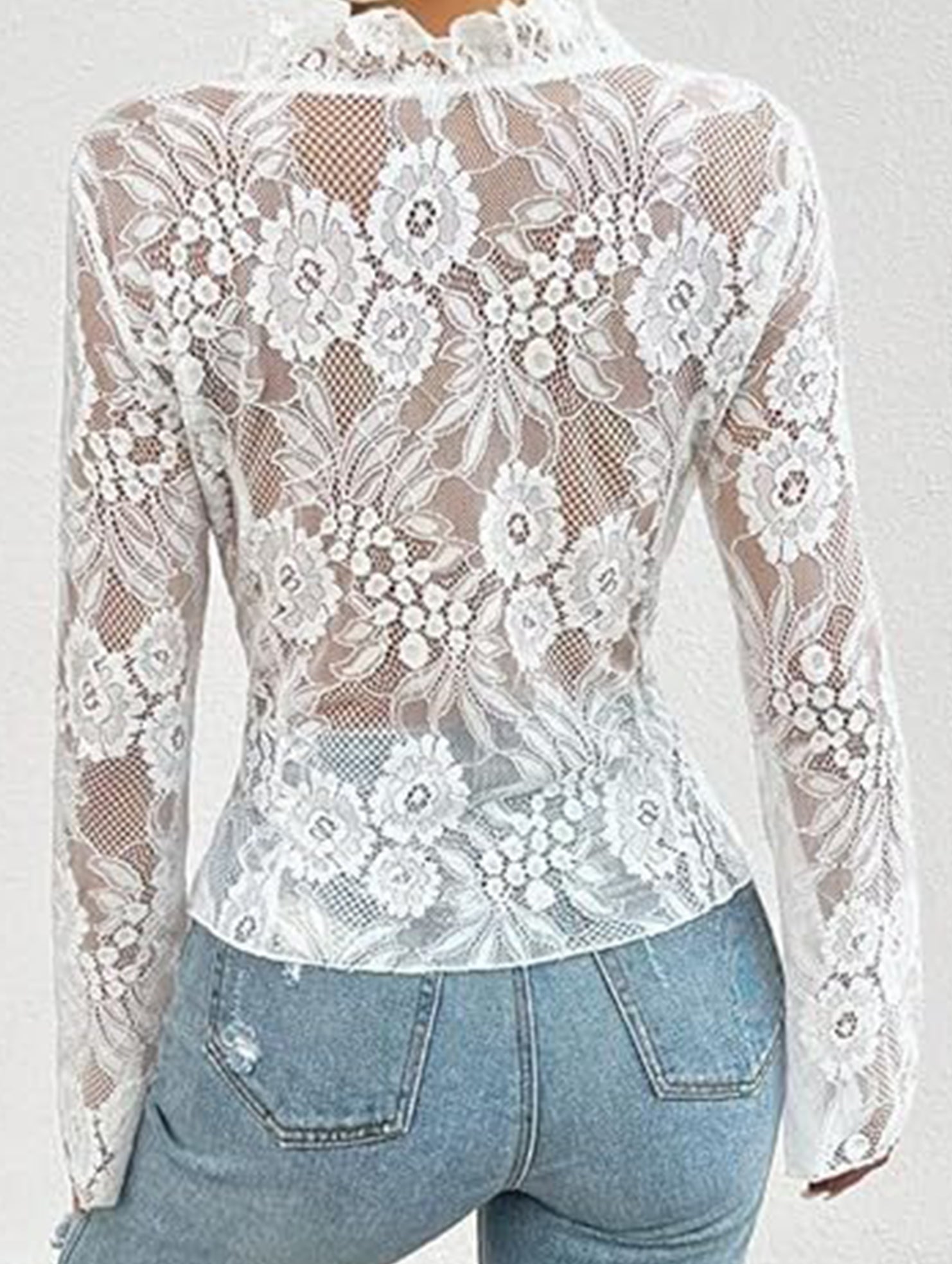 Lace Up Ruffle Trim Fitted Blouse