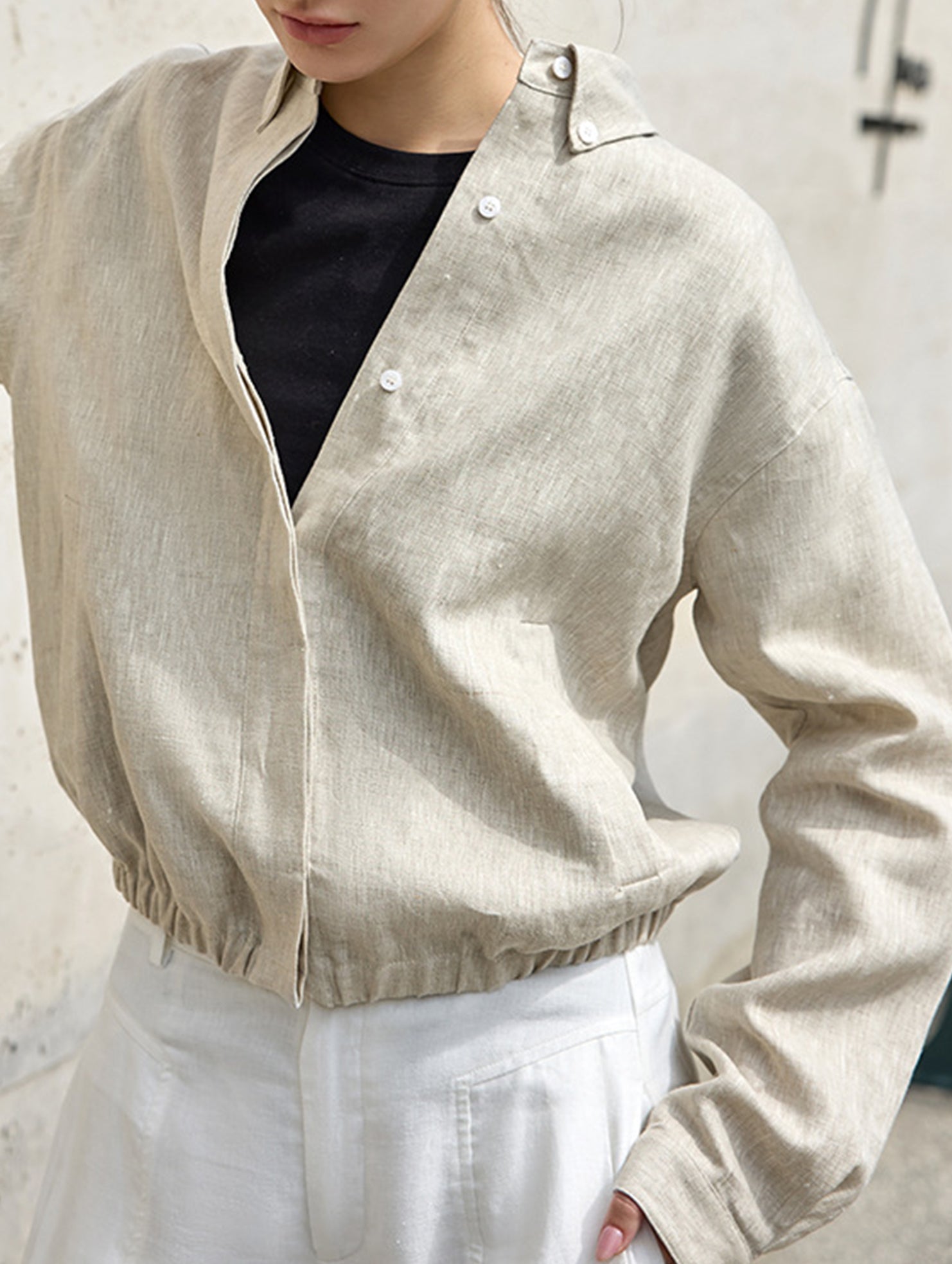 100% Linen Cropped Lapel Jacket_CWOCAL01778
