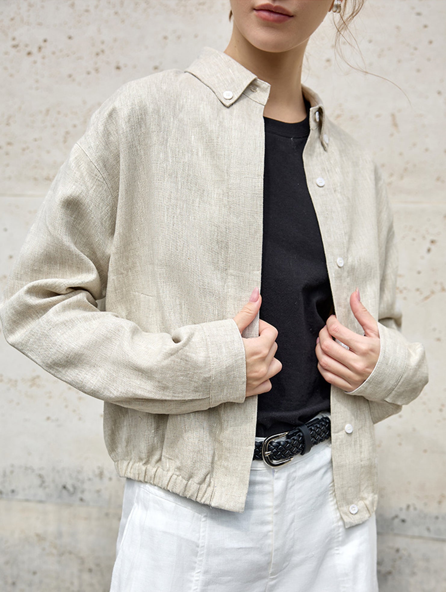 100% Linen Cropped Lapel Jacket_CWOCAL01778