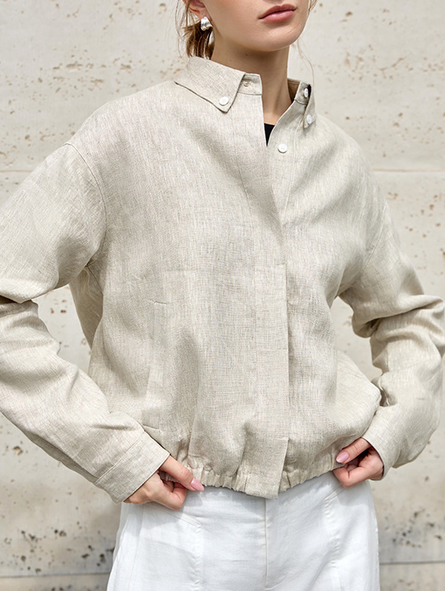 100% Linen Cropped Lapel Jacket_CWOCAL01778