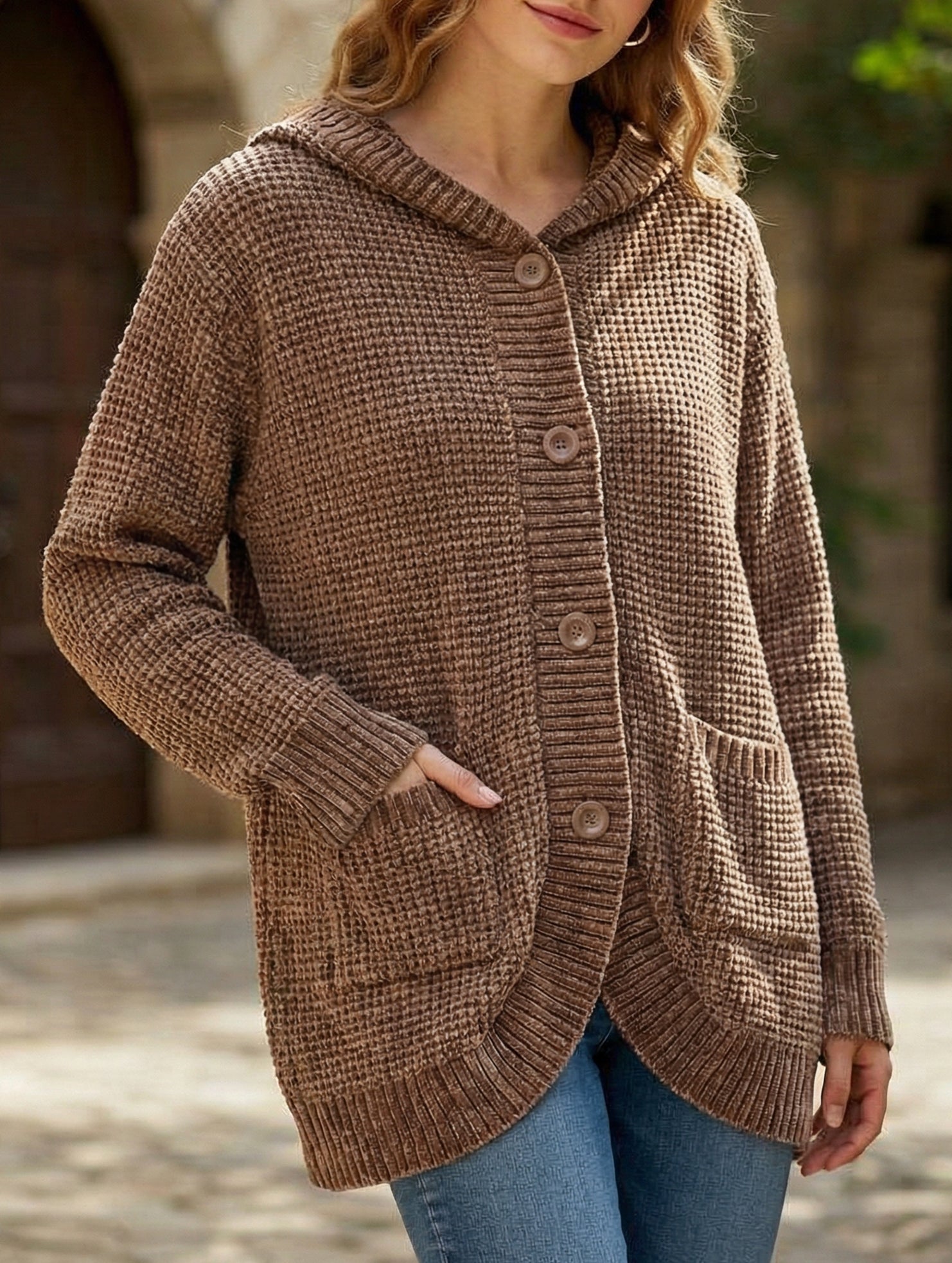 Hooded Long Knit Cardigan Button Sweater_CWOCAL01792