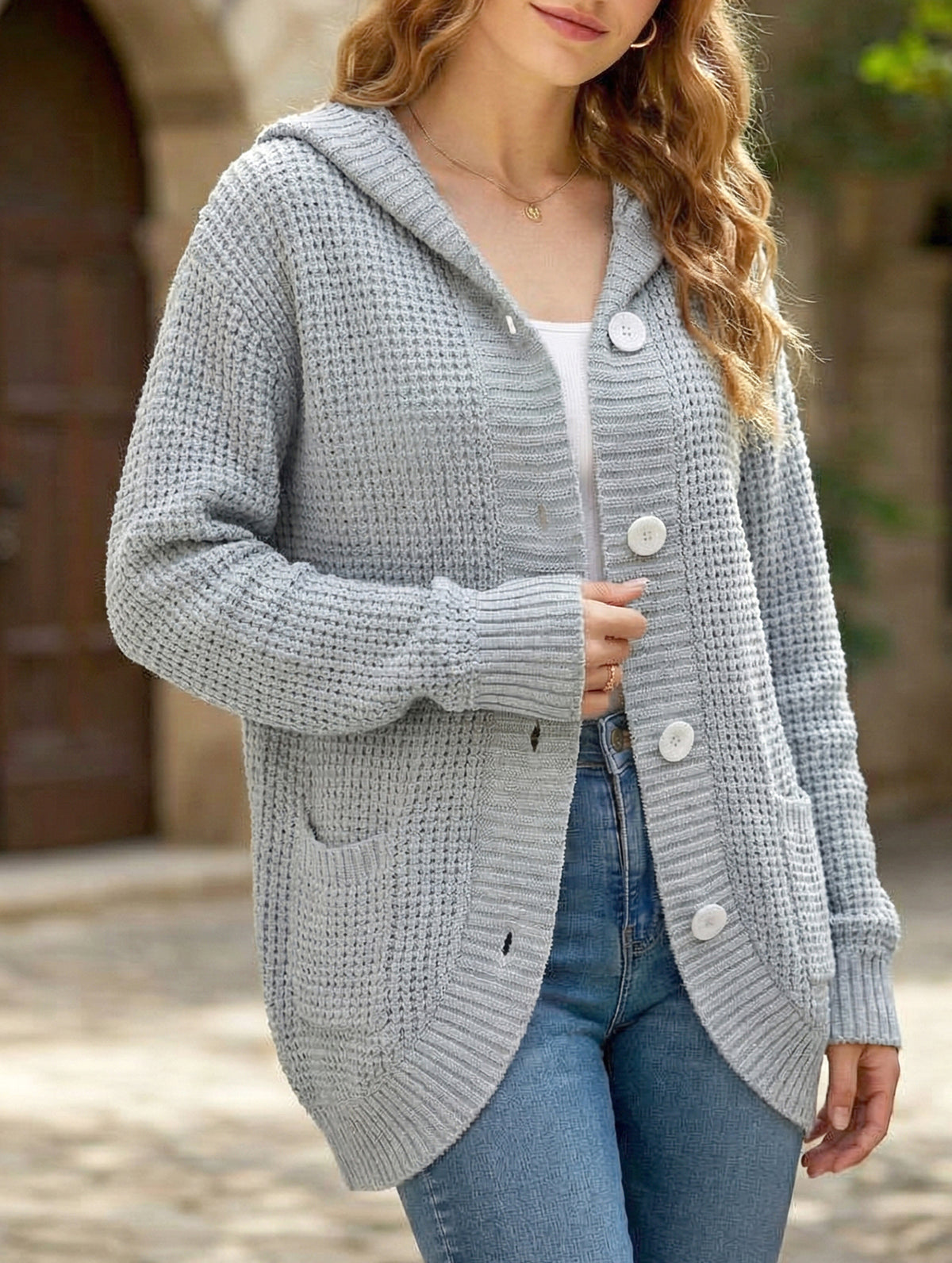 Hooded Long Knit Cardigan Button Sweater_CWOCAL01792