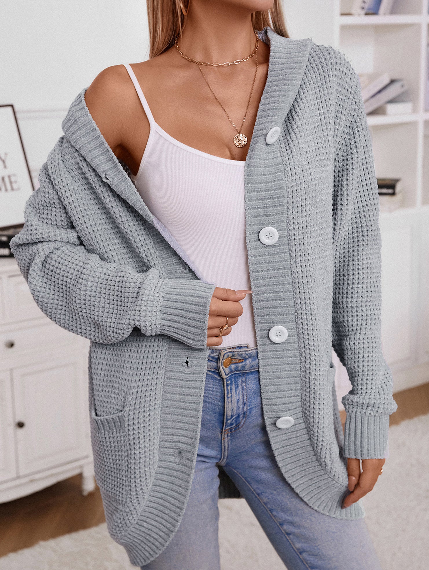 Hooded Long Knit Cardigan Button Sweater_CWOCAL01792