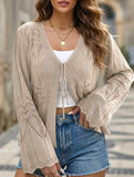 Solid Hollow Tie Flare Sleeve Knit Cardigan_CWOCAL01795