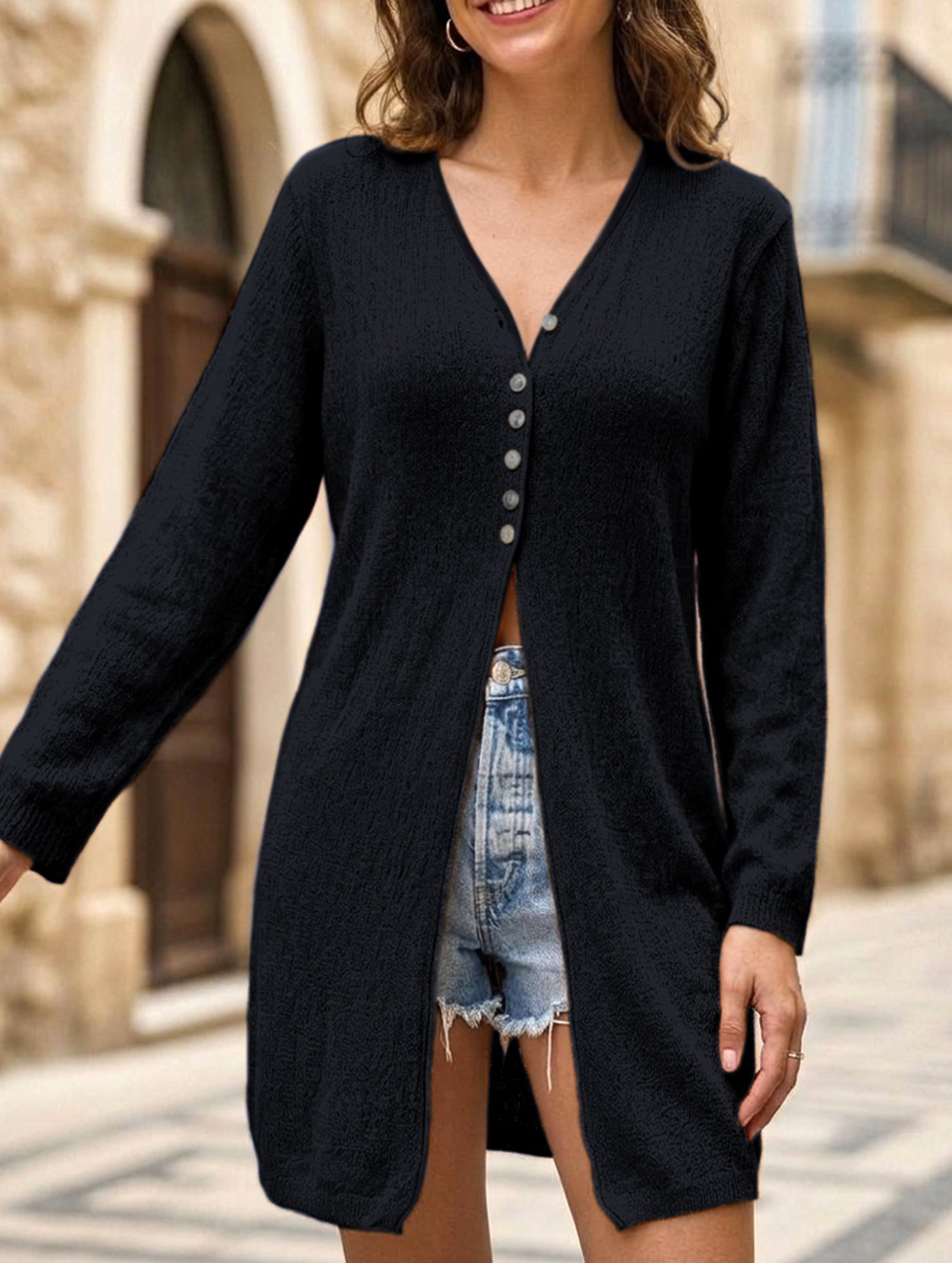 V Neck Long Sleeve Cardigan Coat_CWOCAL01813