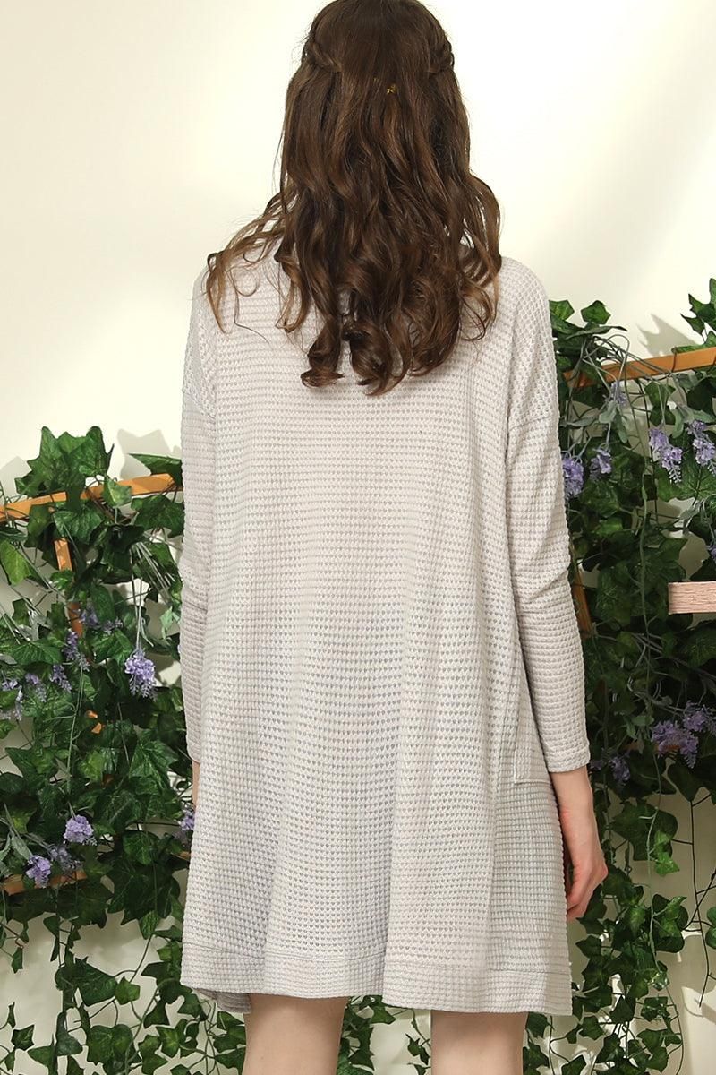 WAFFLE KNIT CARDIGAN WITH POCKETS - Doublju