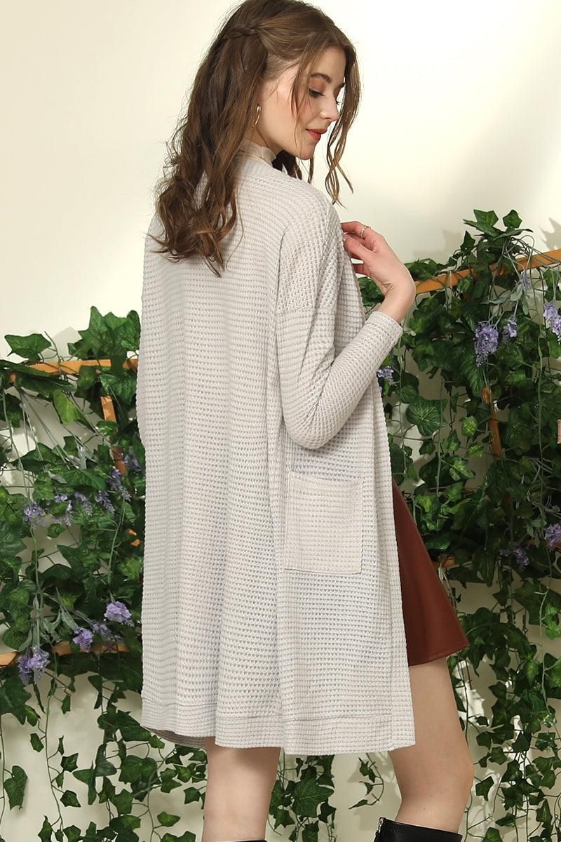 WAFFLE KNIT CARDIGAN WITH POCKETS - Doublju
