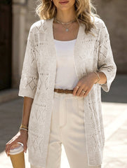 Solid Hollow Mid Sleeve Knit Cardigan