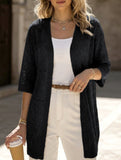 Solid Hollow Mid Sleeve Knit Cardigan