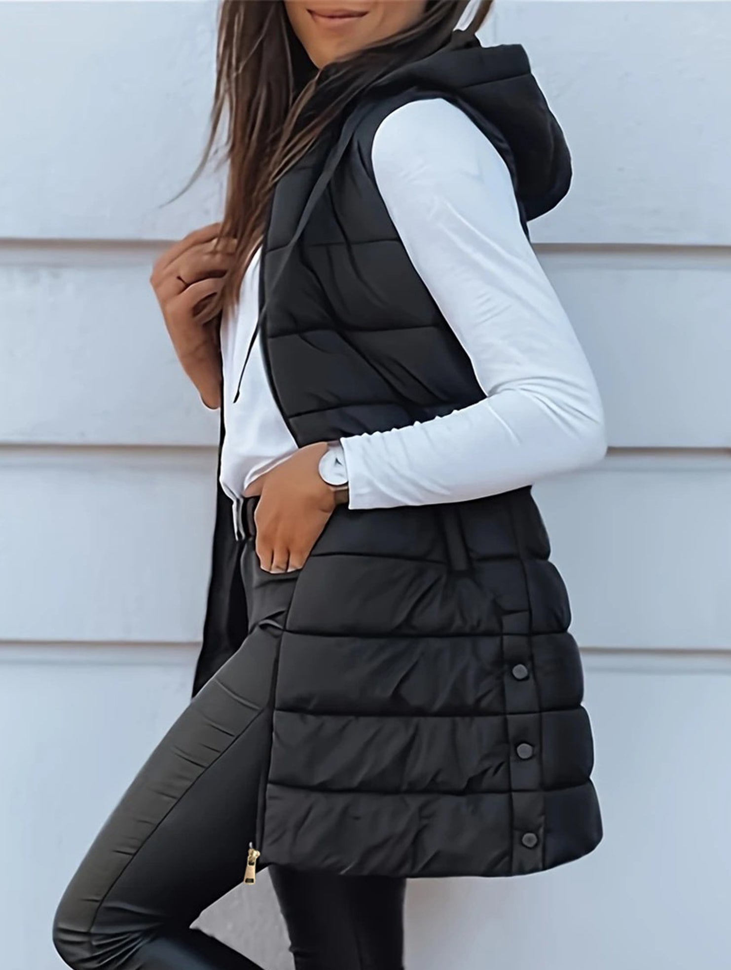 Solid color hooded zip-up cotton vest_CWOCASL00104