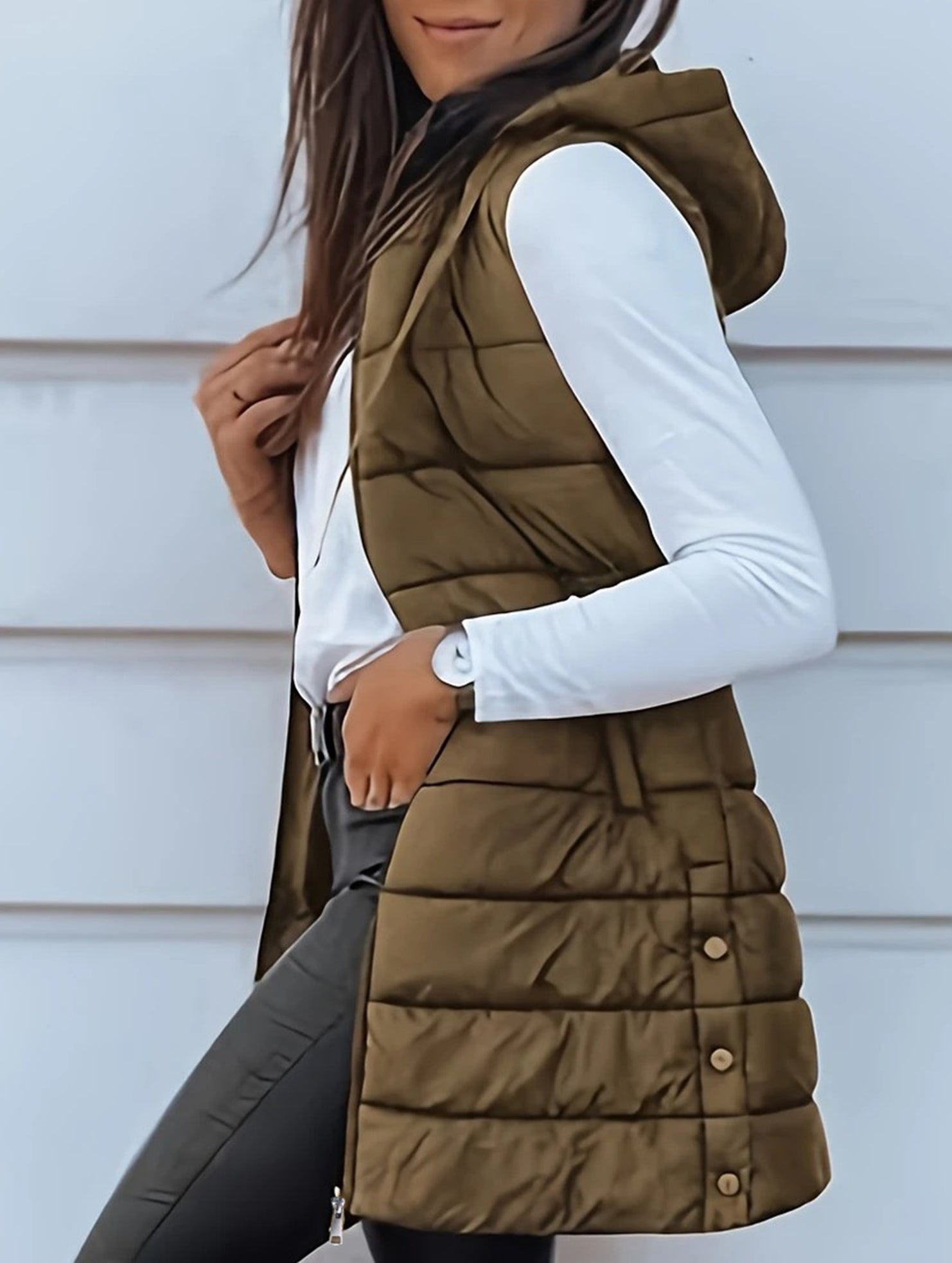 Solid color hooded zip-up cotton vest_CWOCASL00104