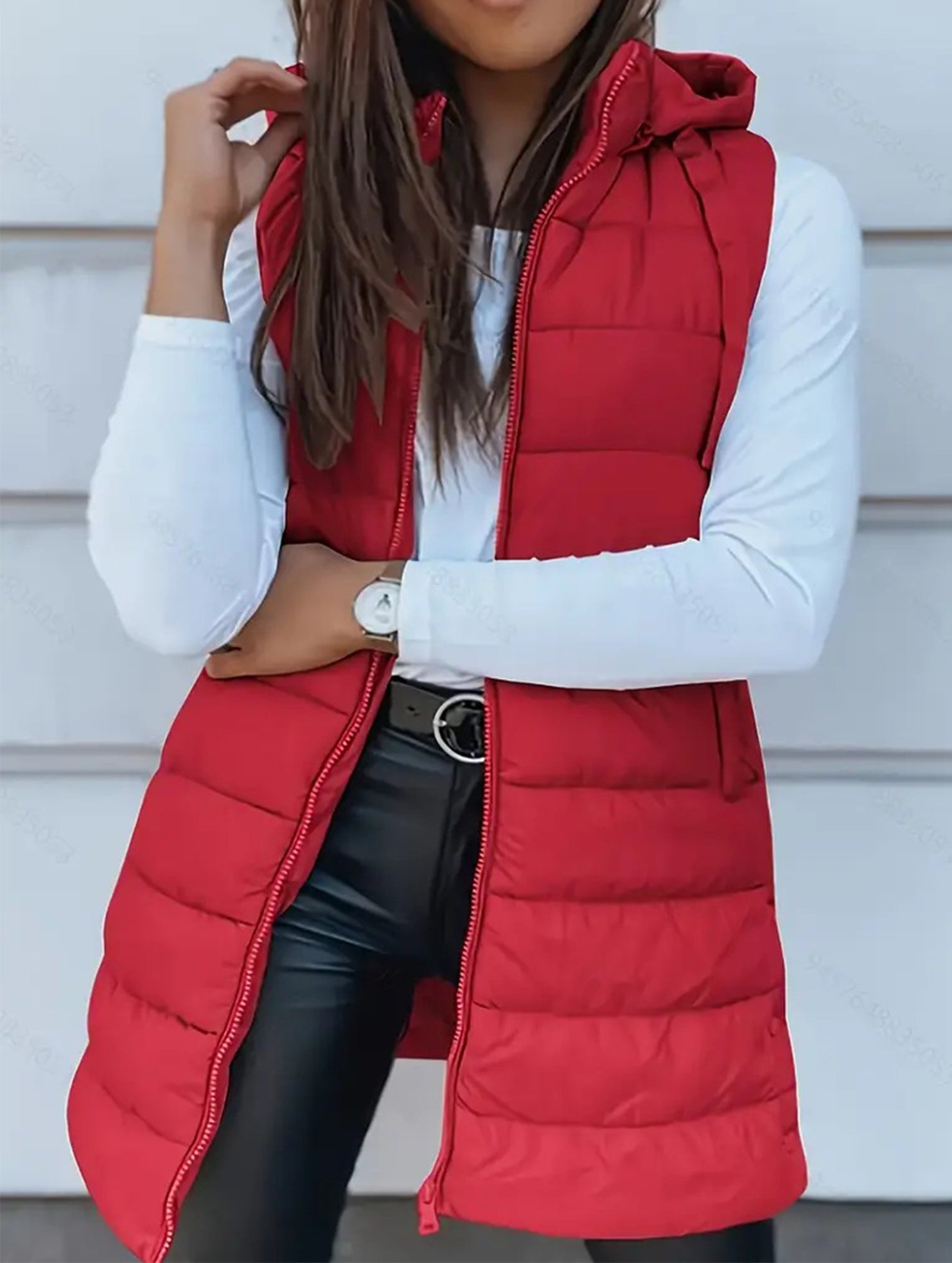 Solid color hooded zip-up cotton vest_CWOCASL00104