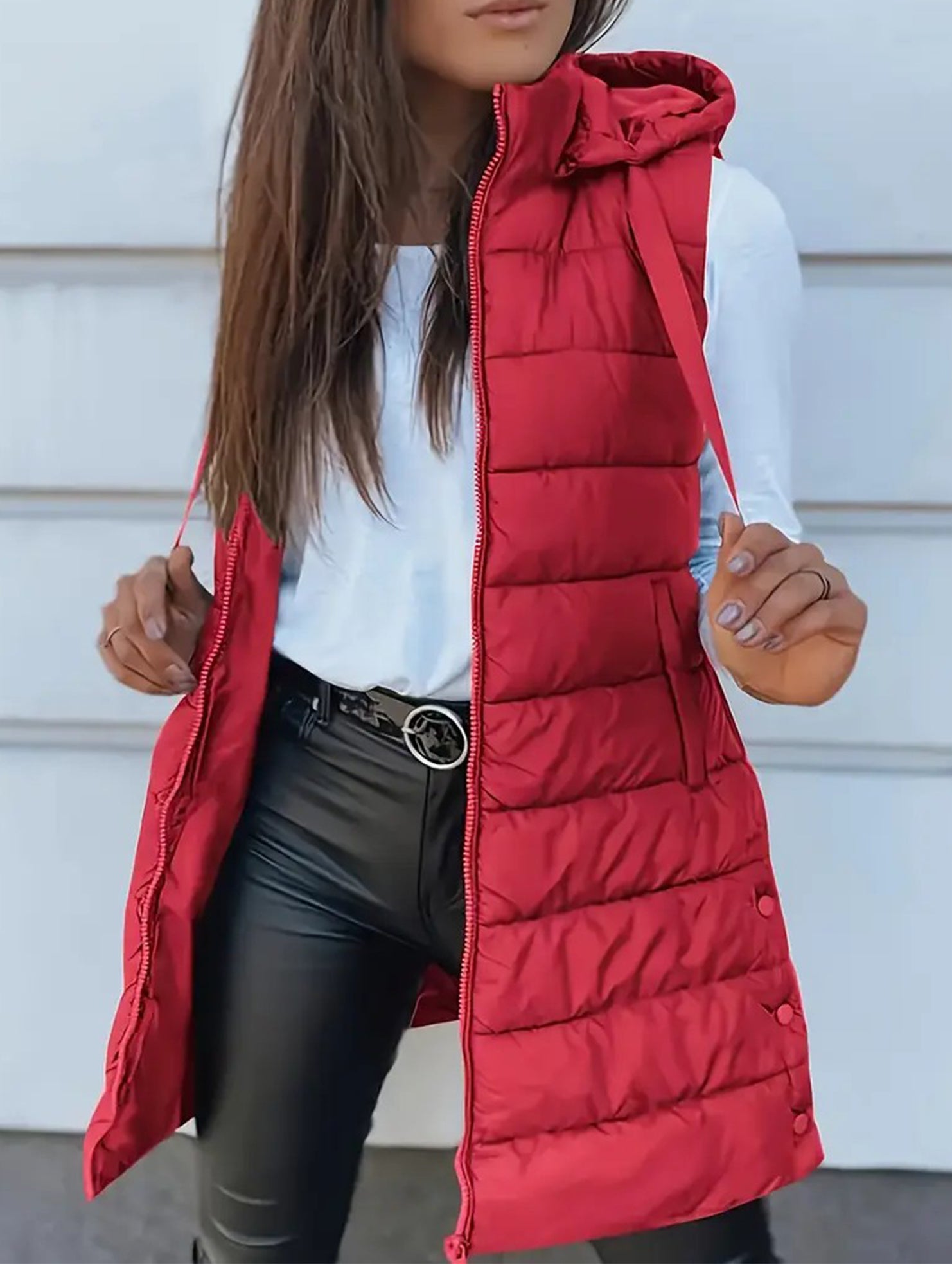 Solid color hooded zip-up cotton vest_CWOCASL00104