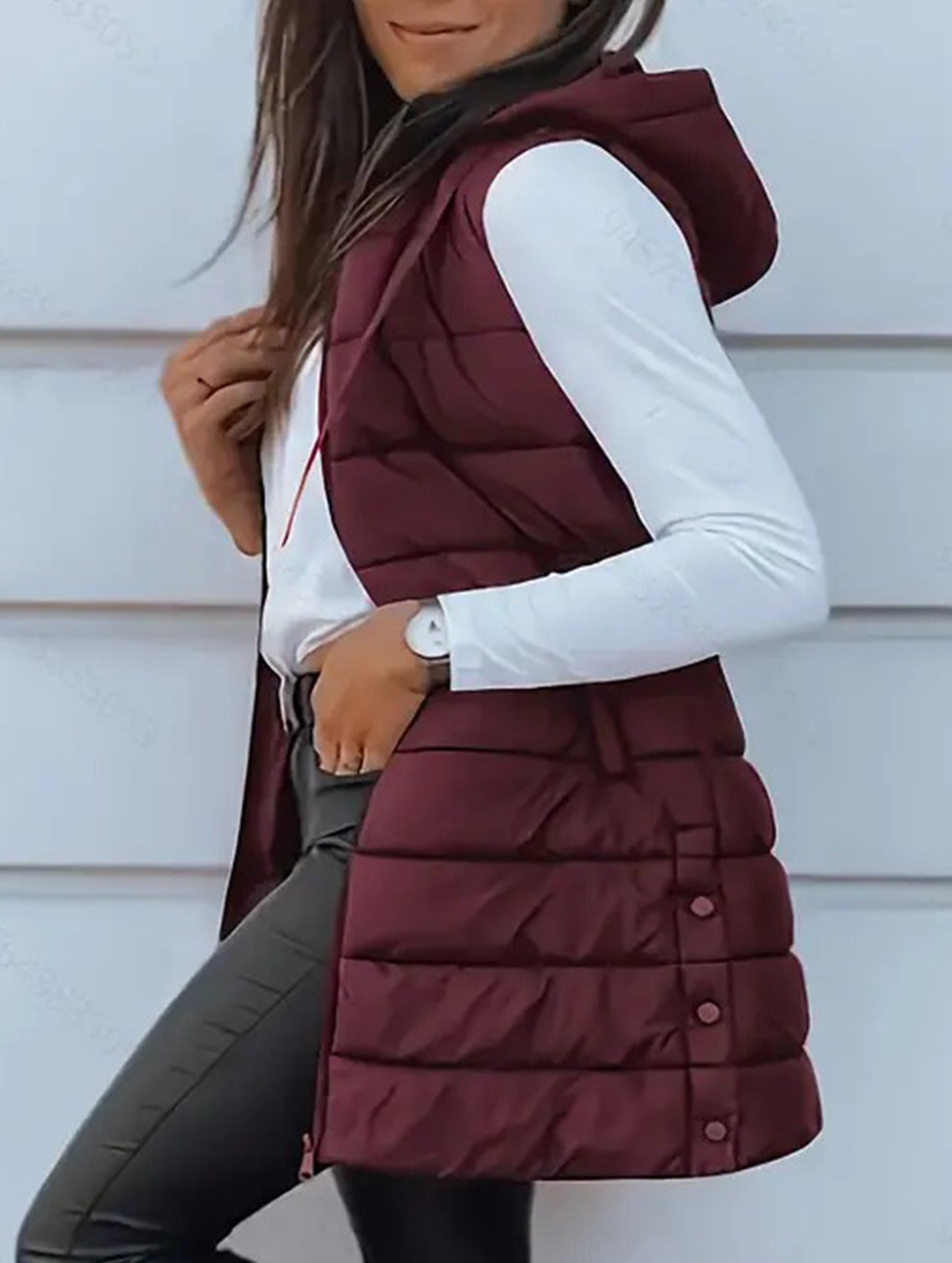 Solid color hooded zip-up cotton vest_CWOCASL00104