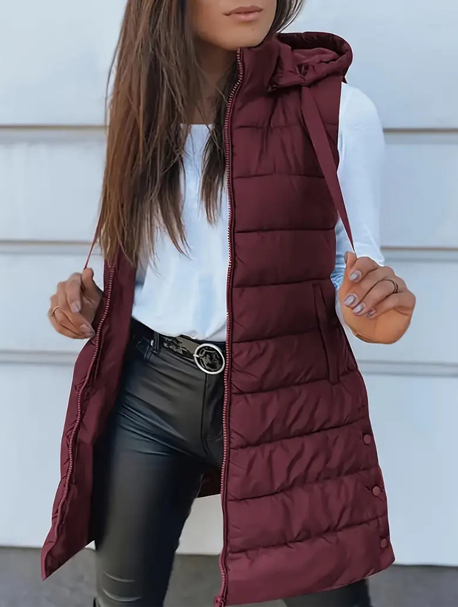 Solid color hooded zip-up cotton vest_CWOCASL00104