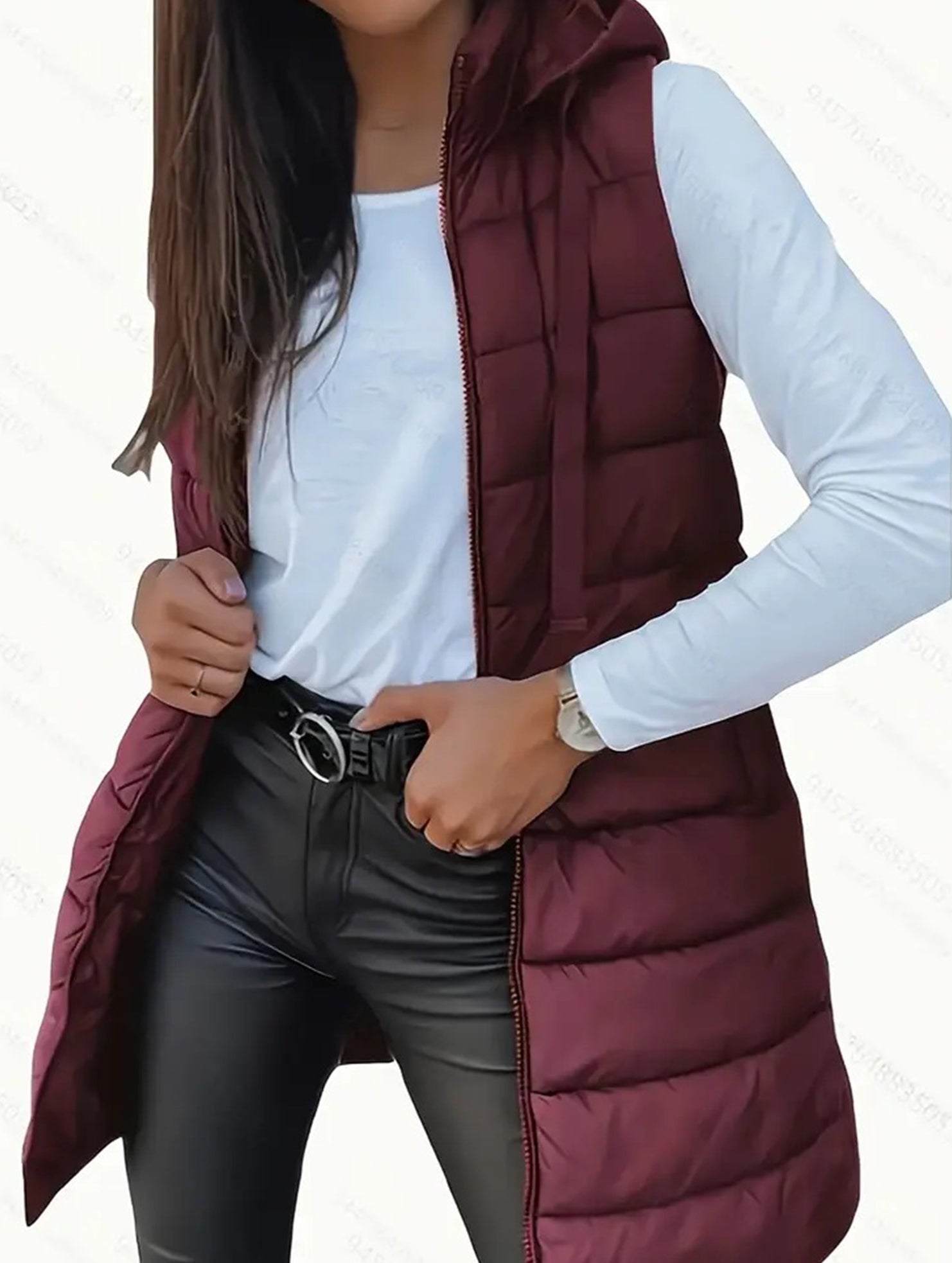 Solid color hooded zip-up cotton vest_CWOCASL00104