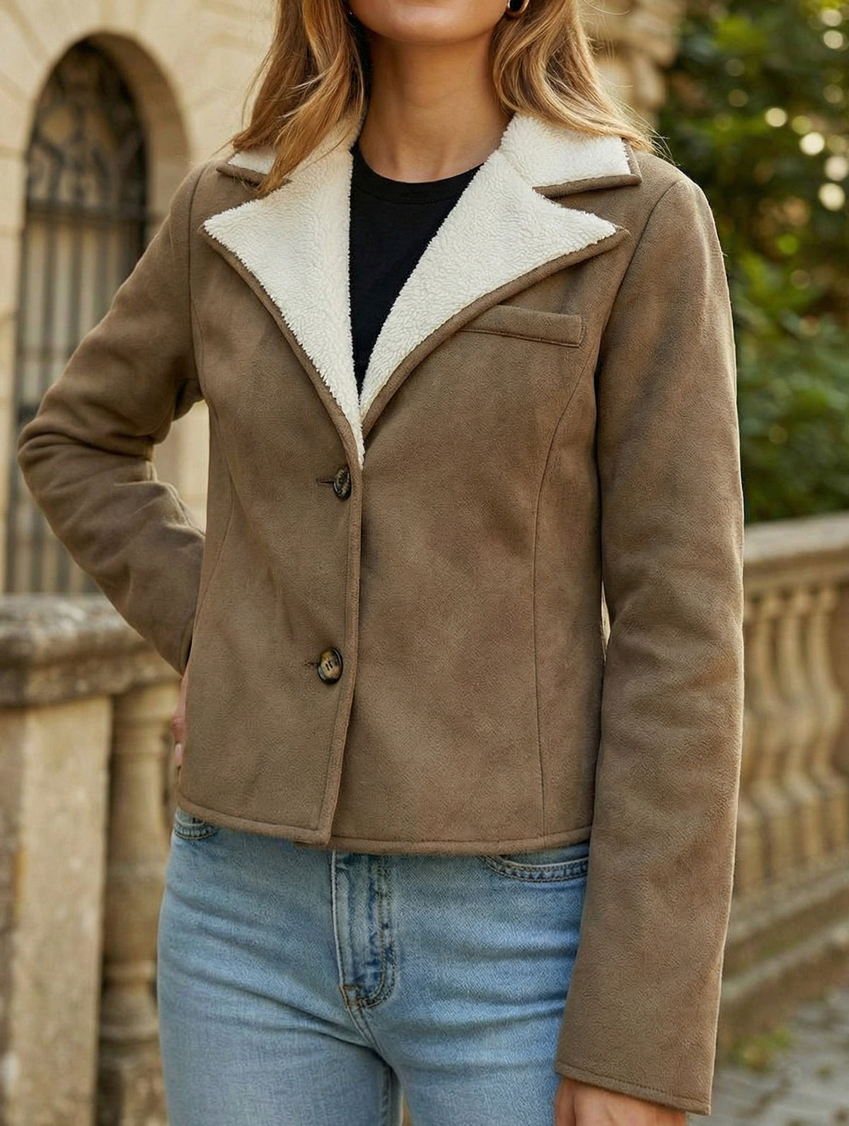 VERSATILE BROWN SUEDE LAMB WOOL COAT